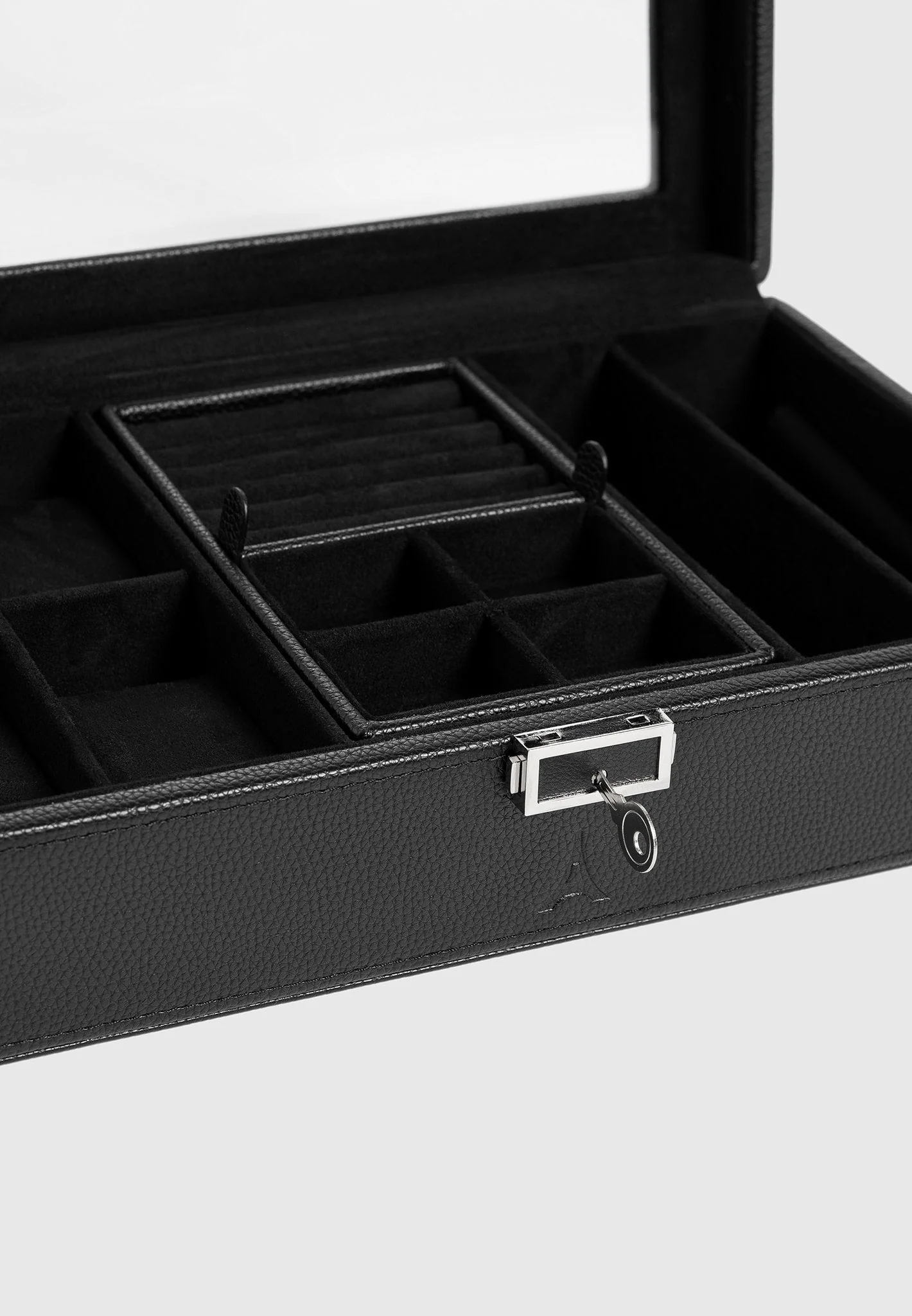 Leather Watch and Jewellery Box - Black - Image 8