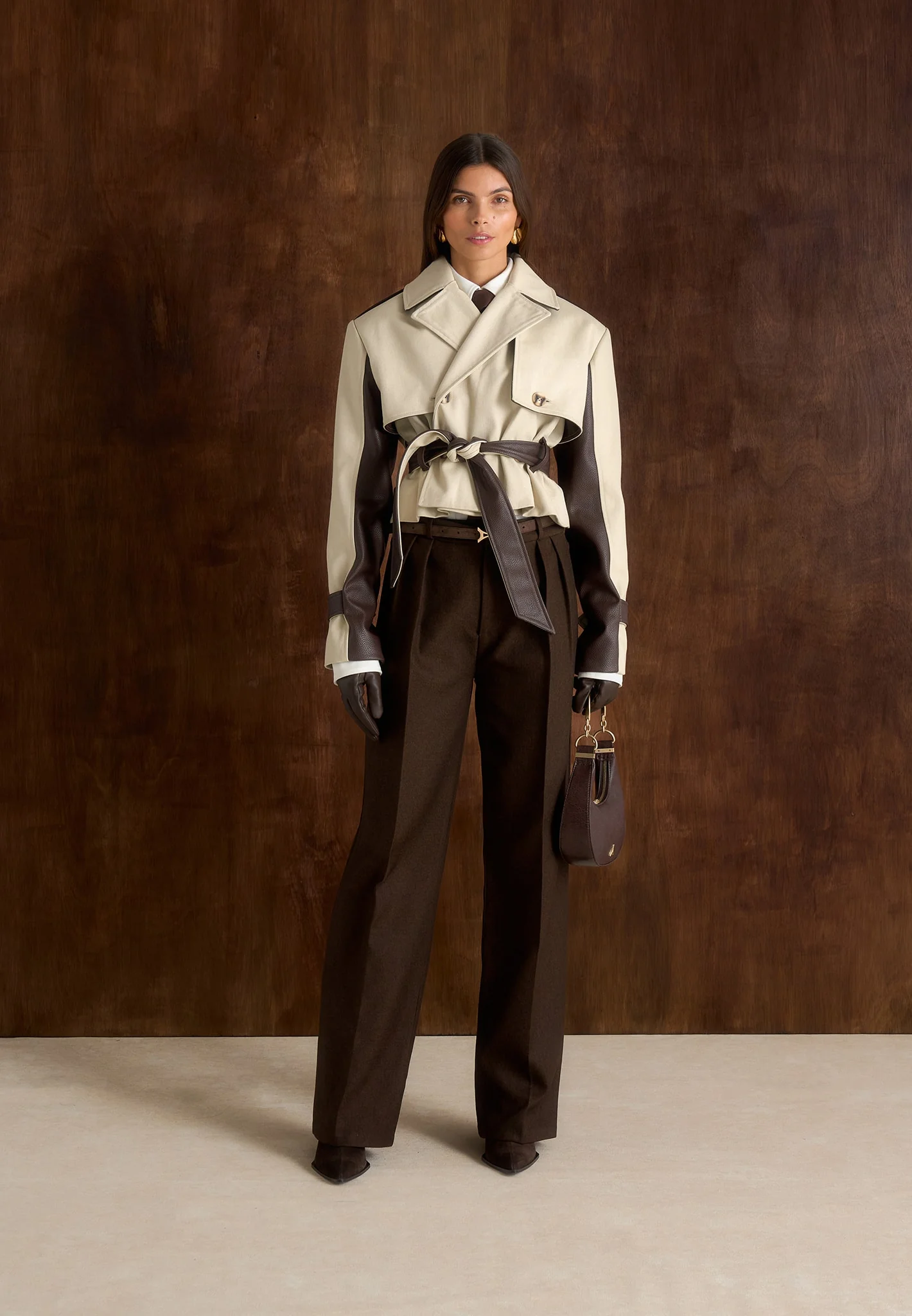 Lelia - Cropped Gabardine Trench Coat With Belt - Beige/Brown - Image 4