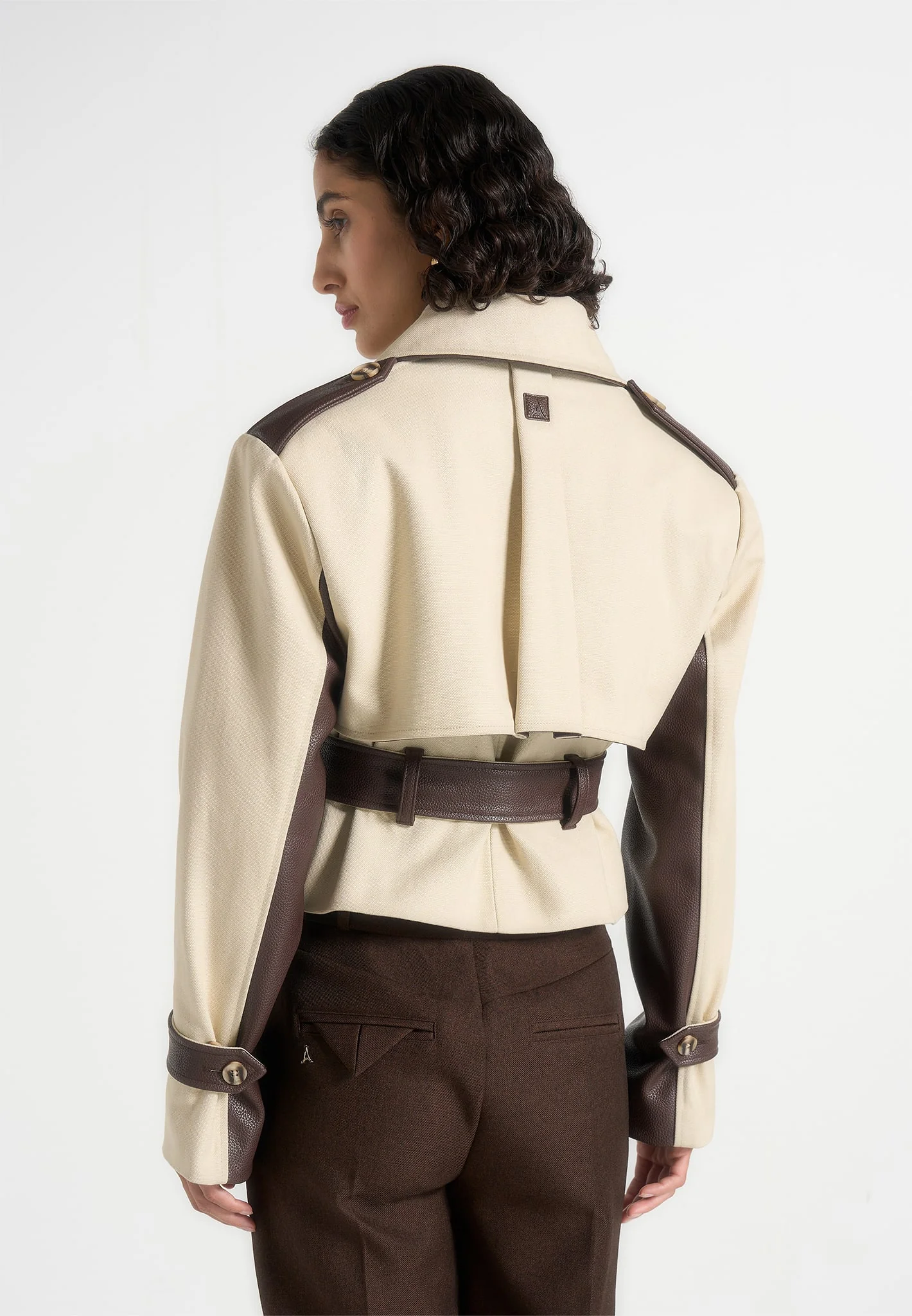 Lelia - Cropped Gabardine Trench Coat With Belt - Beige/Brown - Image 5