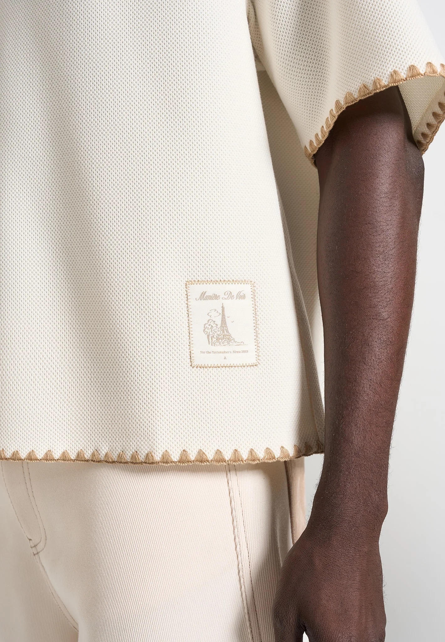 Lenny - Boxy Polo Shirt With Whipstitch Detail - Cream - Image 4
