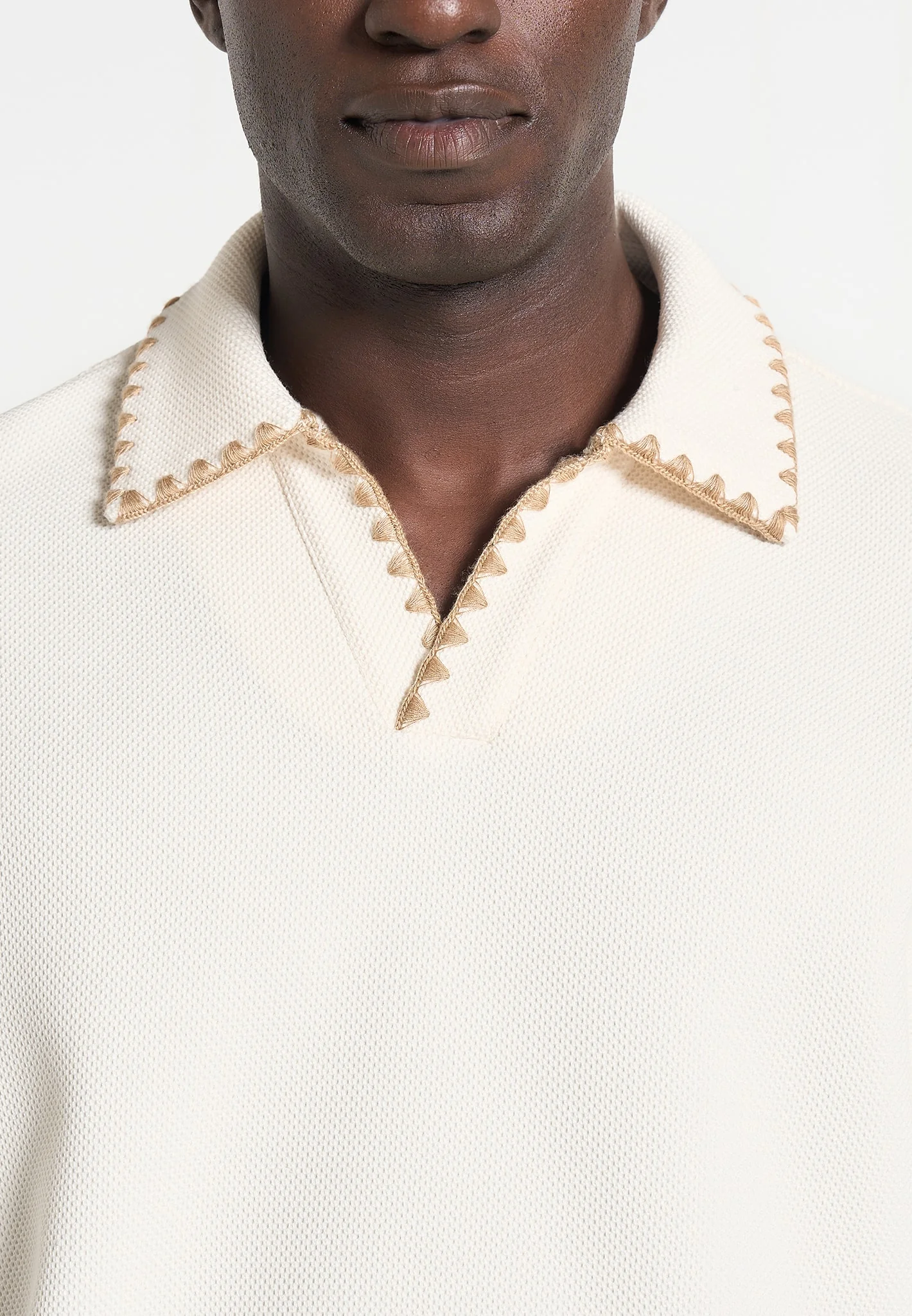 Lenny - Boxy Polo Shirt With Whipstitch Detail - Cream - Image 5