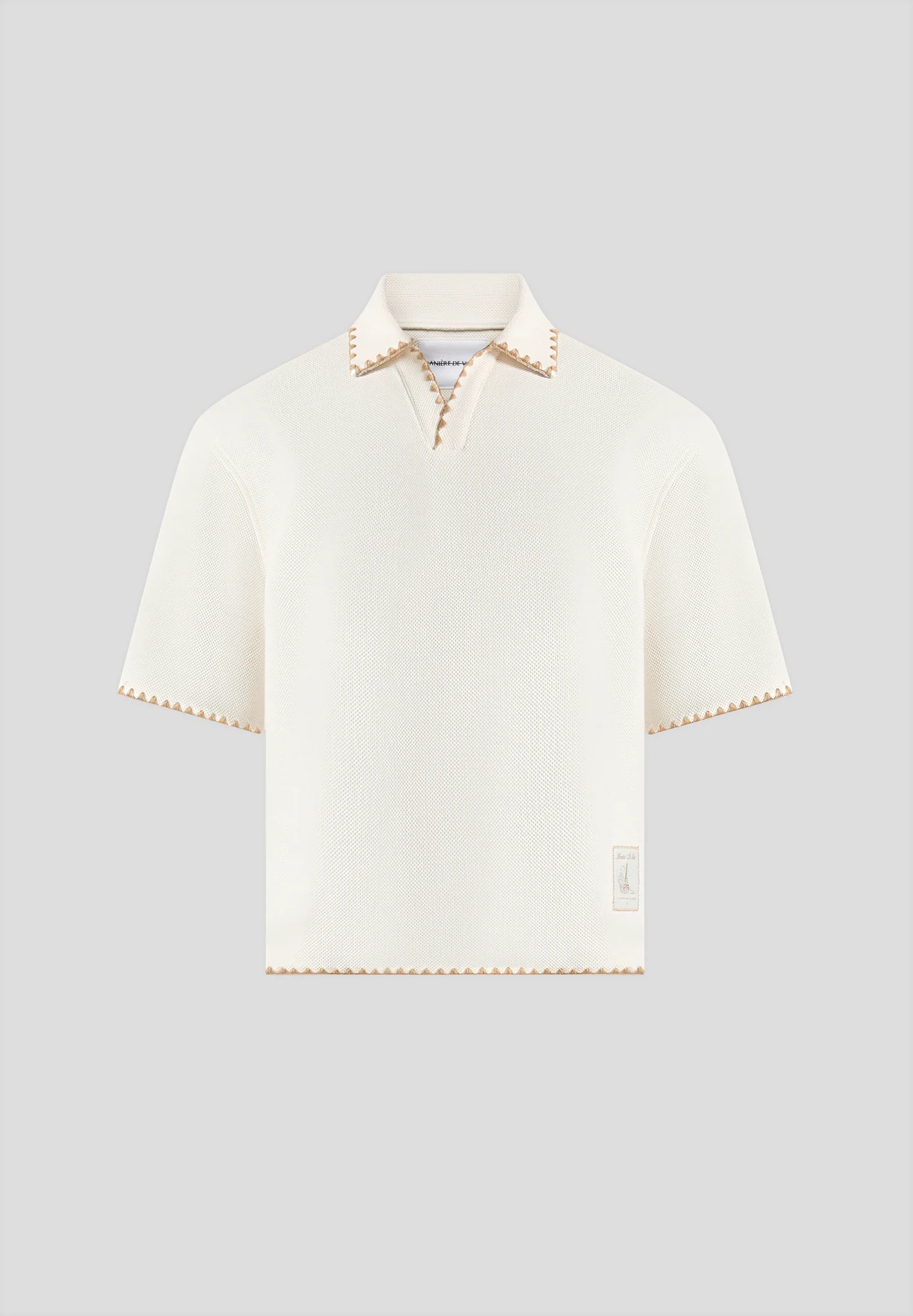 Lenny - Boxy Polo Shirt With Whipstitch Detail - Cream - Image 6