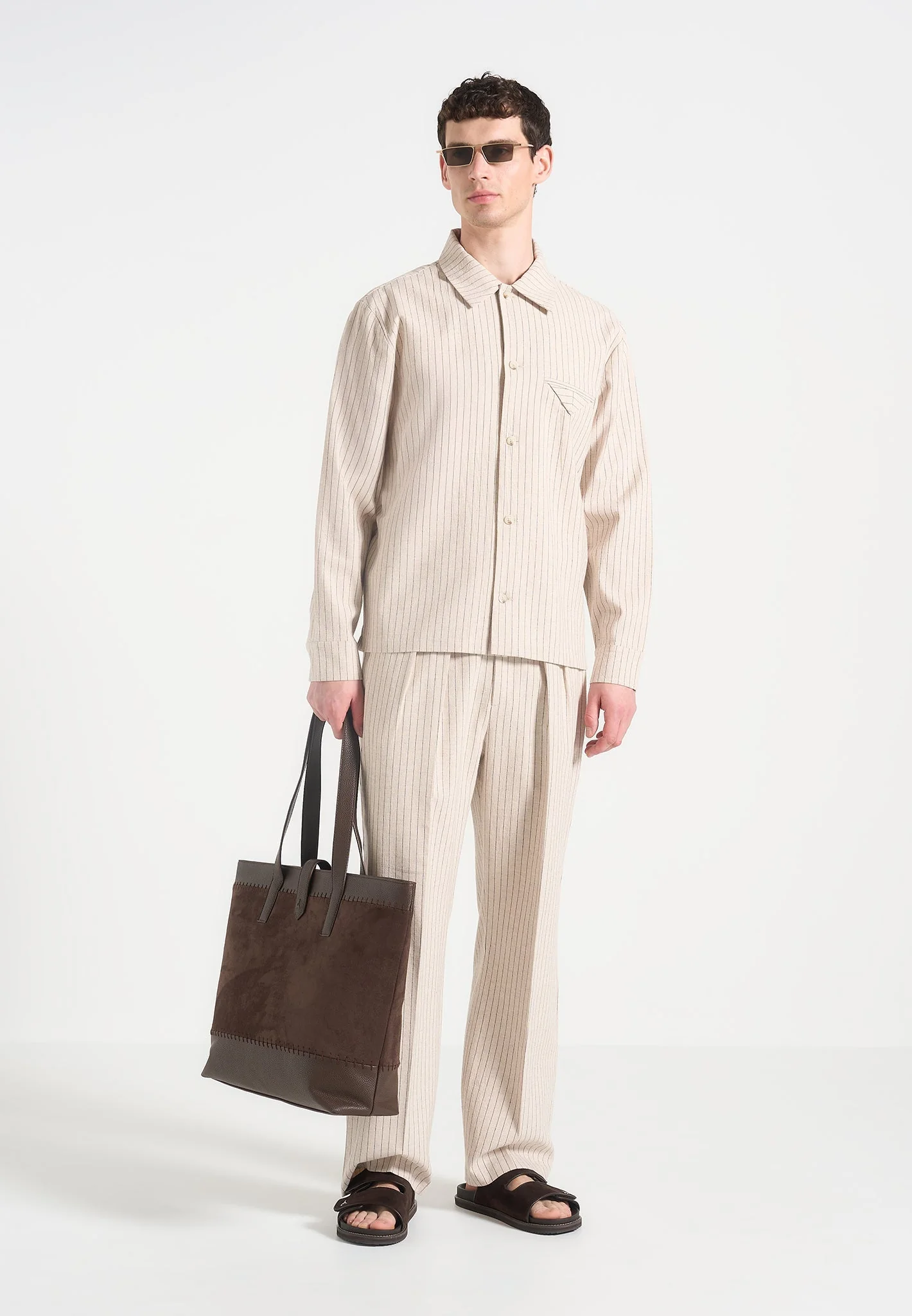 Leo - Pinstripe Overshirt - Beige - Image 2