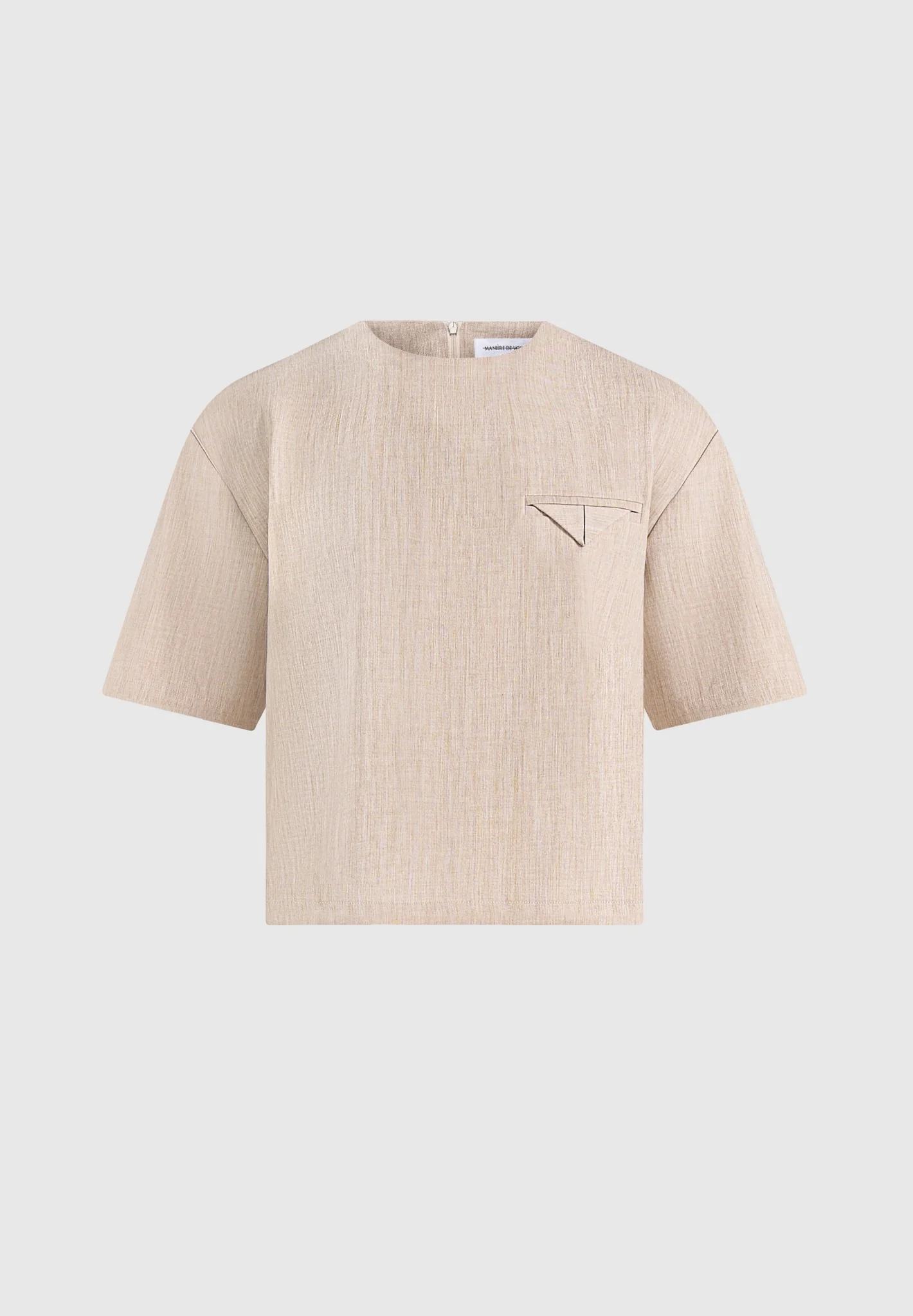 Leon - Boxy Cropped Hatched T-Shirt - Beige - Image 7