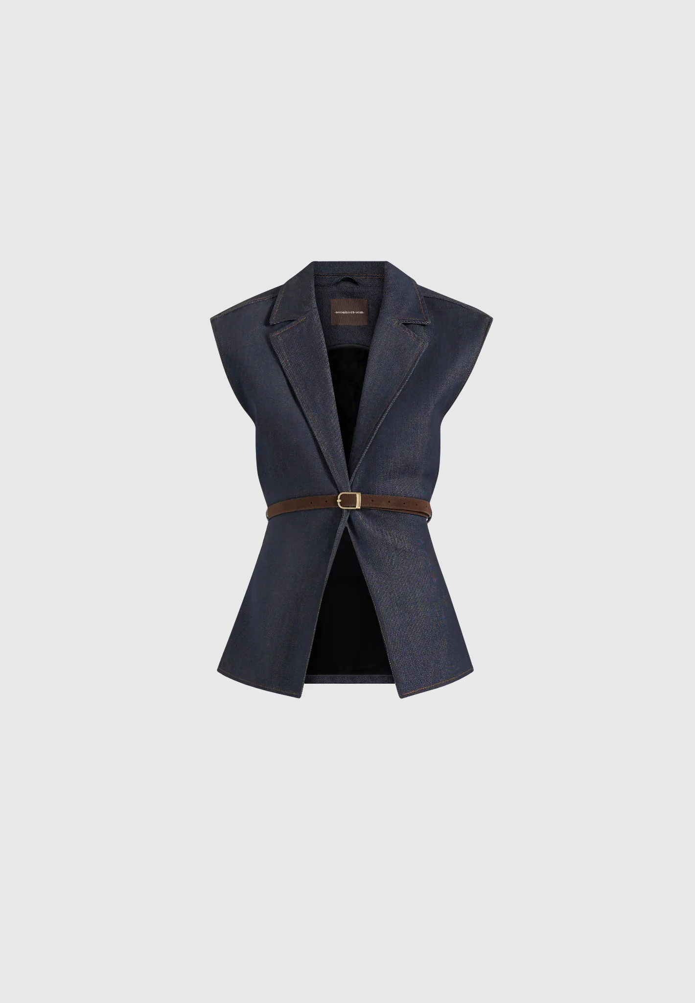 Linda - Wide Shoulder Cinched Denim Waistcoat - Indigo - Image 5