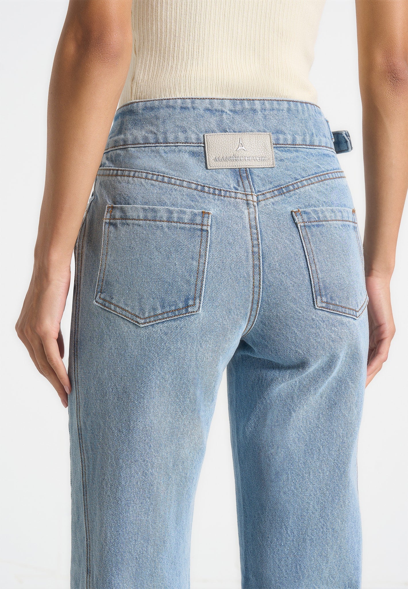 Loane - Twist Leg Boyfriend Jeans With Waist Adjuster - Mid Blue - Image 5