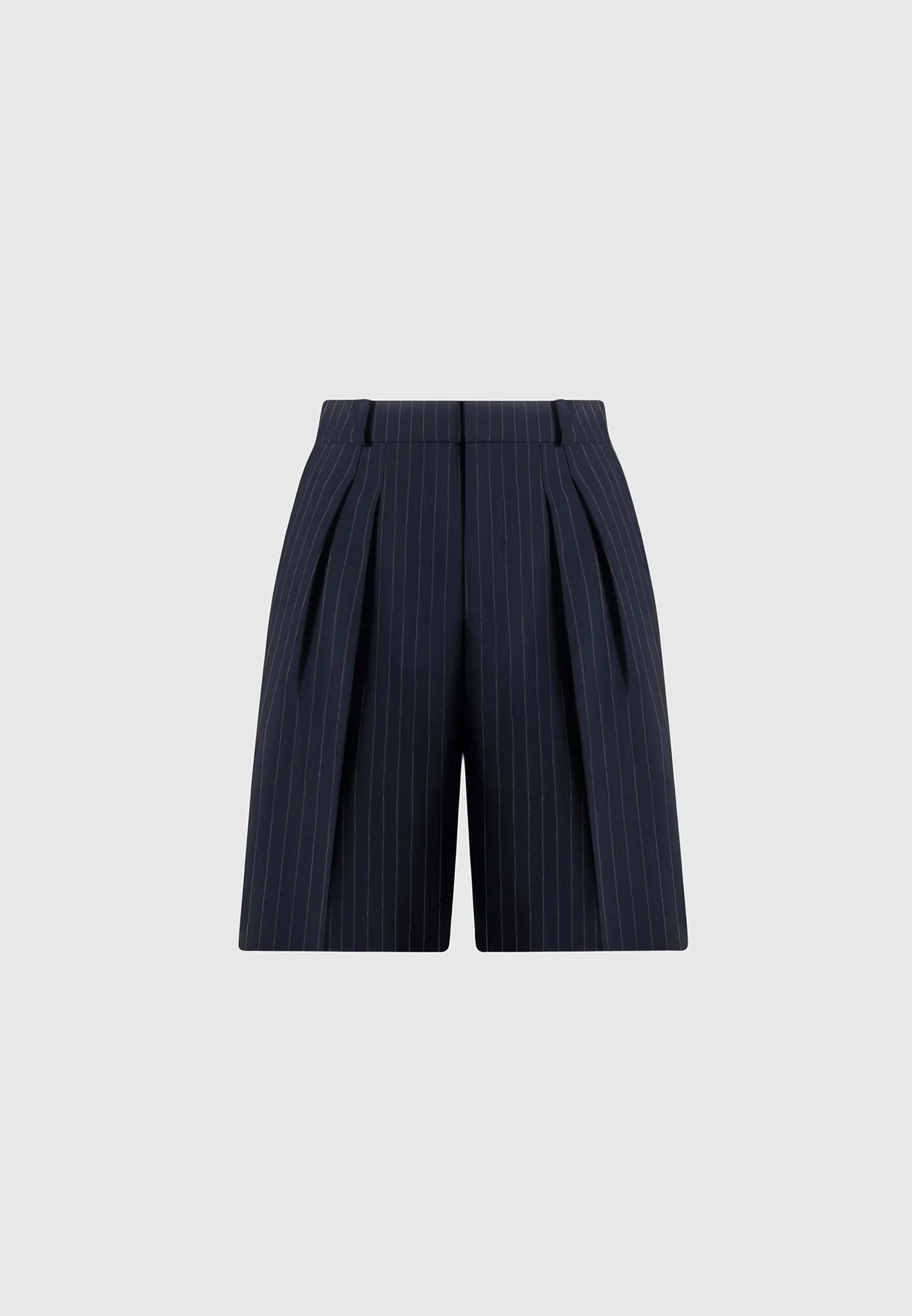 Lorette - Pinstripe Double Pleat Tailored Shorts - Navy - Image 6