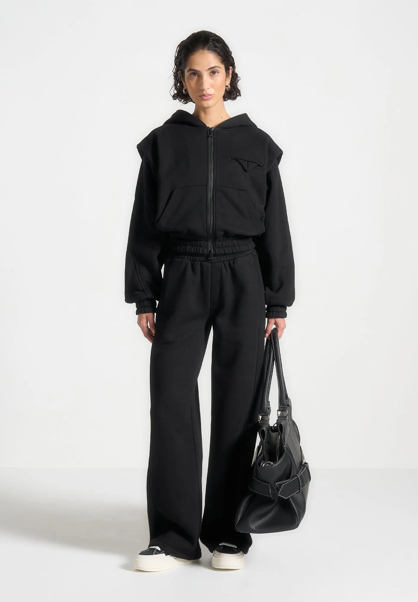 Louna - Wide Shoulder Zip Through Hoodie - Black - Image 2