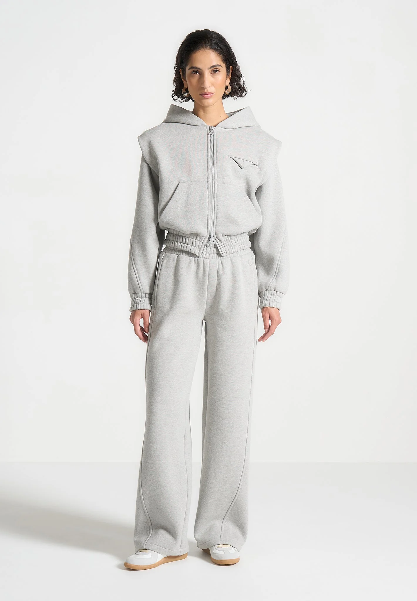 Louna - Wide Shoulder Zip Through Hoodie - Grey - Image 2