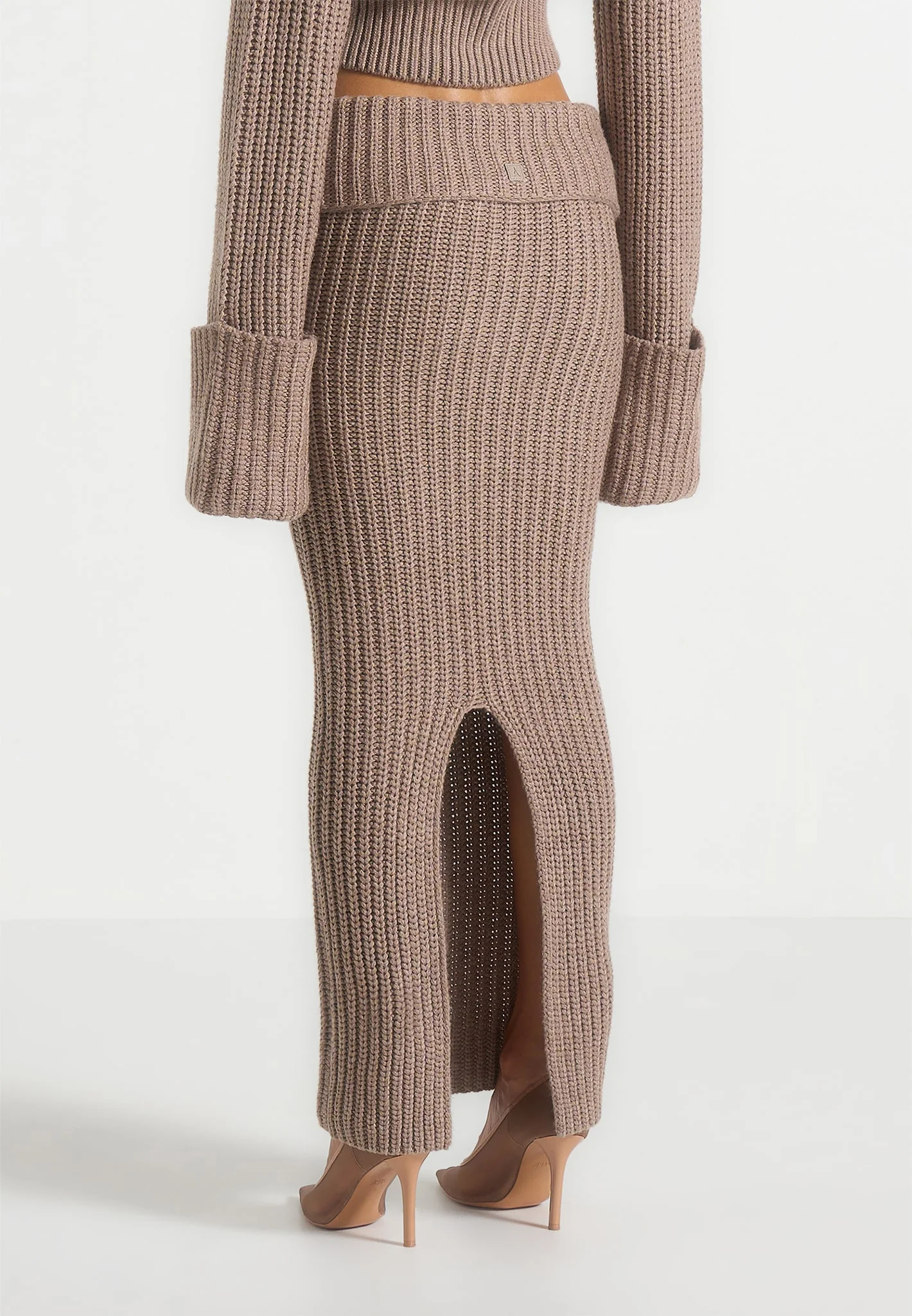 Lyra - Knit Maxi Skirt with Foldover - Taupe - Image 5