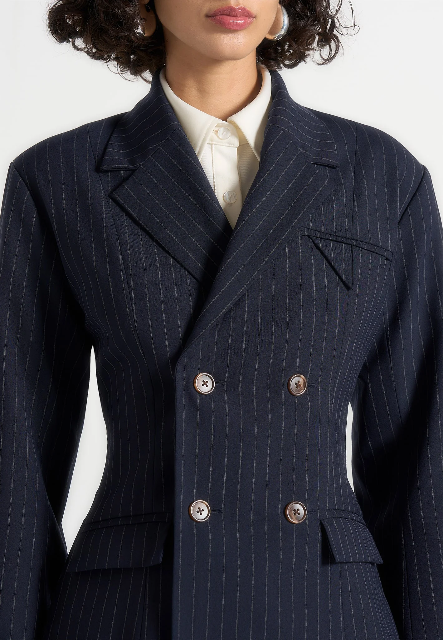 Maia - Pinstripe Double Breasted Blazer - Navy - Image 3