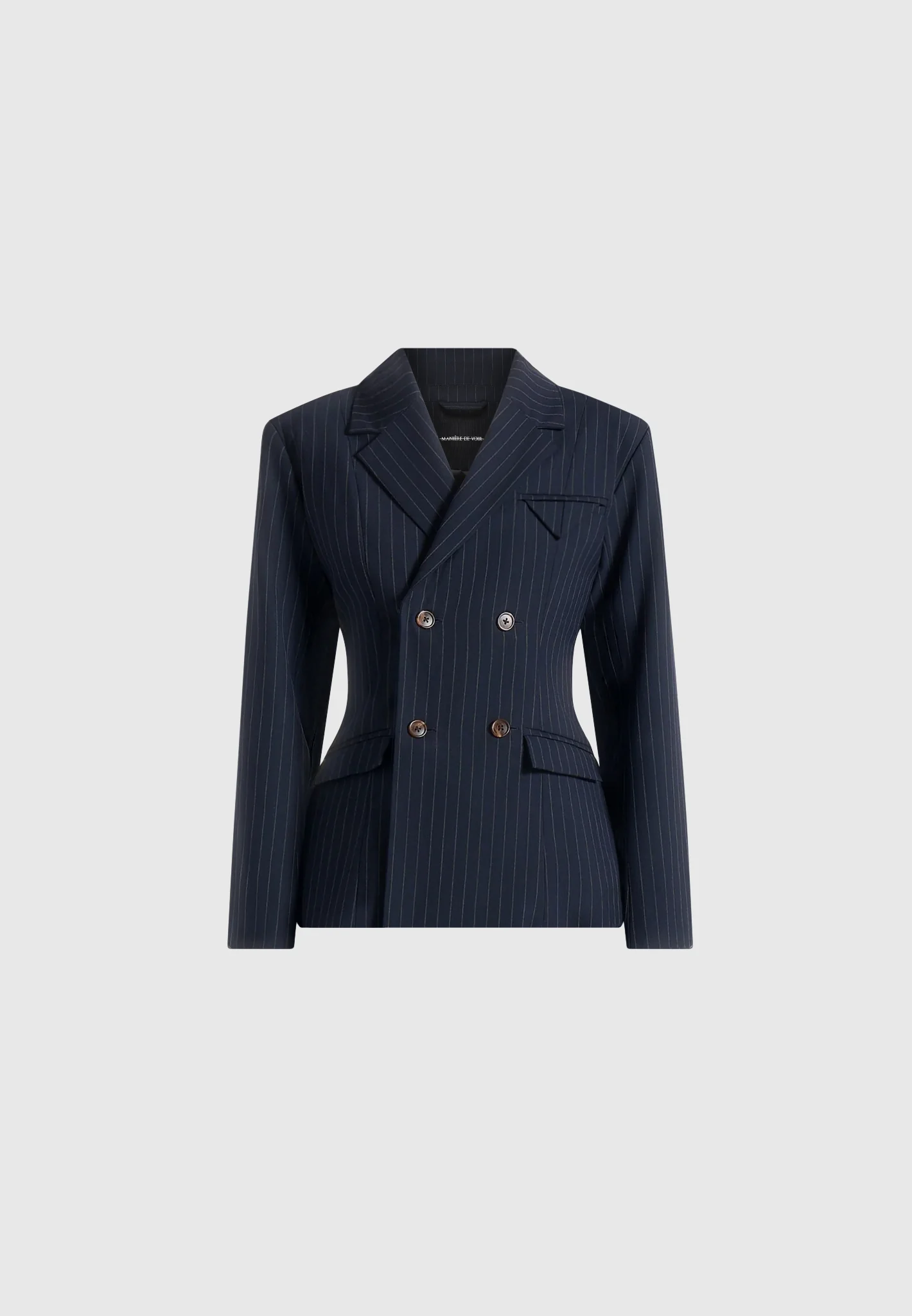 Maia - Pinstripe Double Breasted Blazer - Navy - Image 7