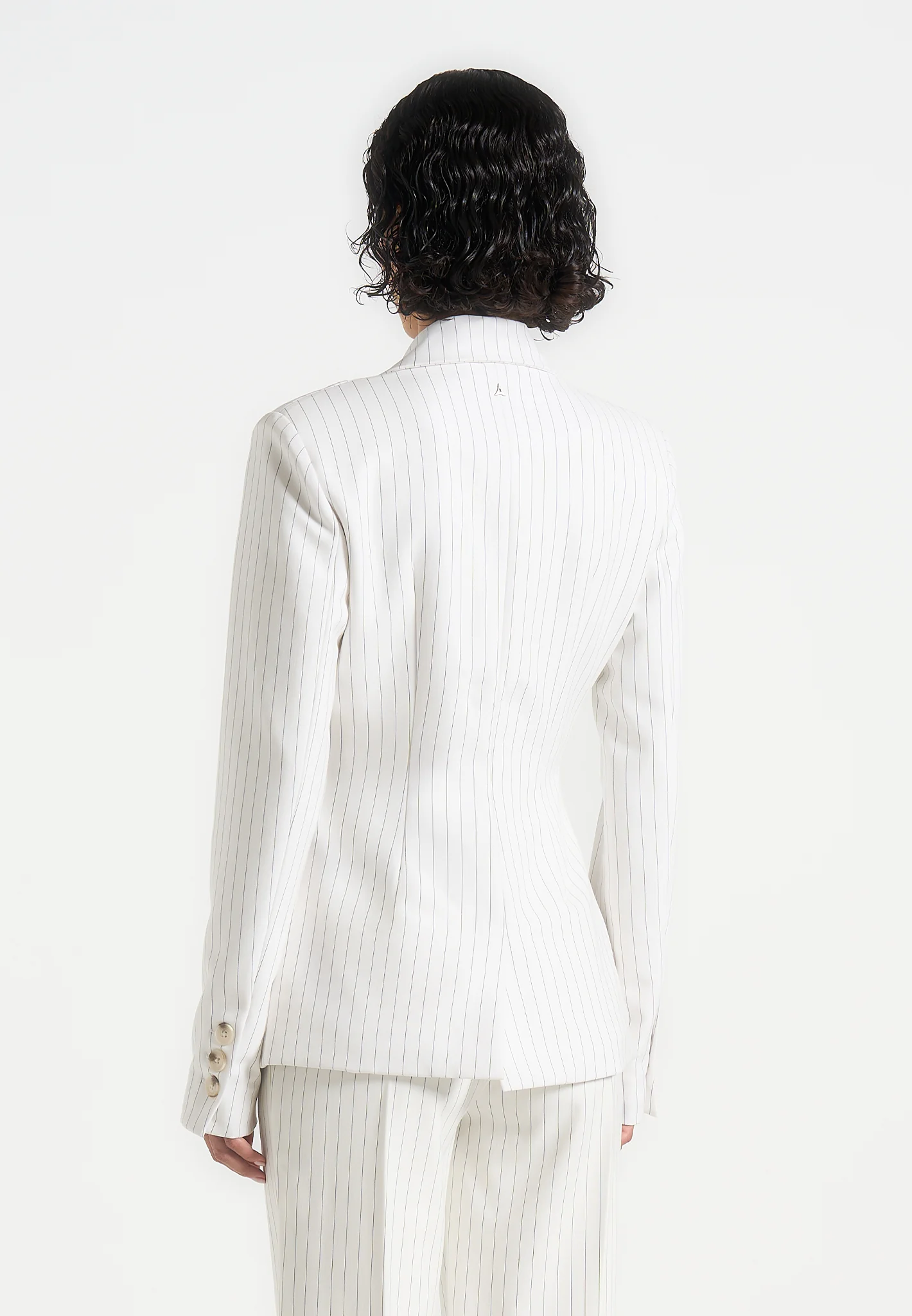 Maia - Pinstripe Double Breasted Blazer - White - Image 4