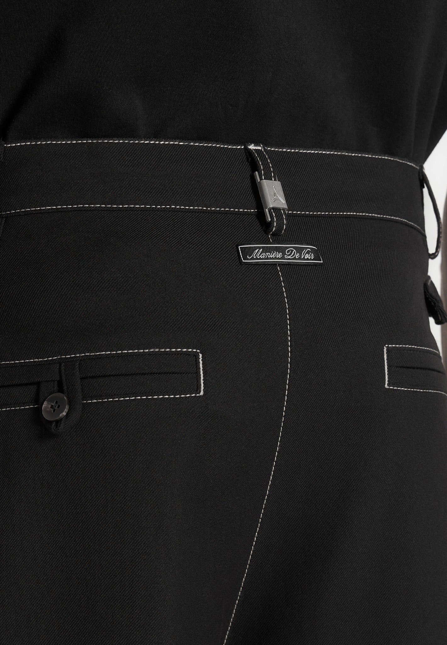 Marceau - Contrast Stitch Barrel Leg Trousers - Black - Image 4