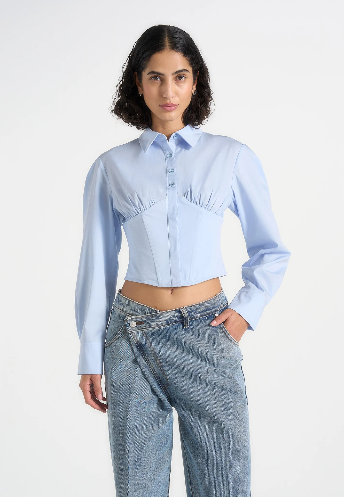 Margot - Corset Cotton Shirt - Pale Blue