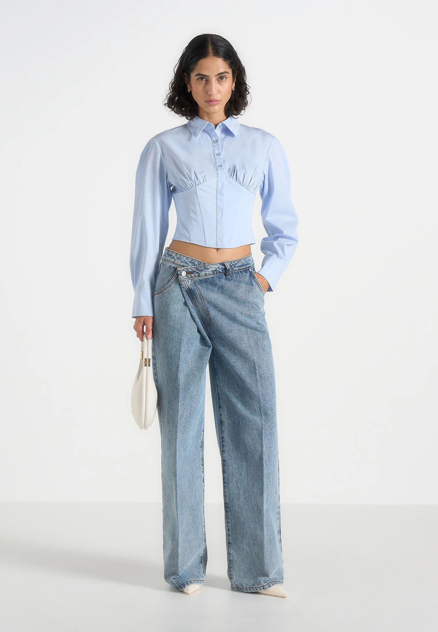 Margot - Corset Cotton Shirt - Pale Blue - Image 2