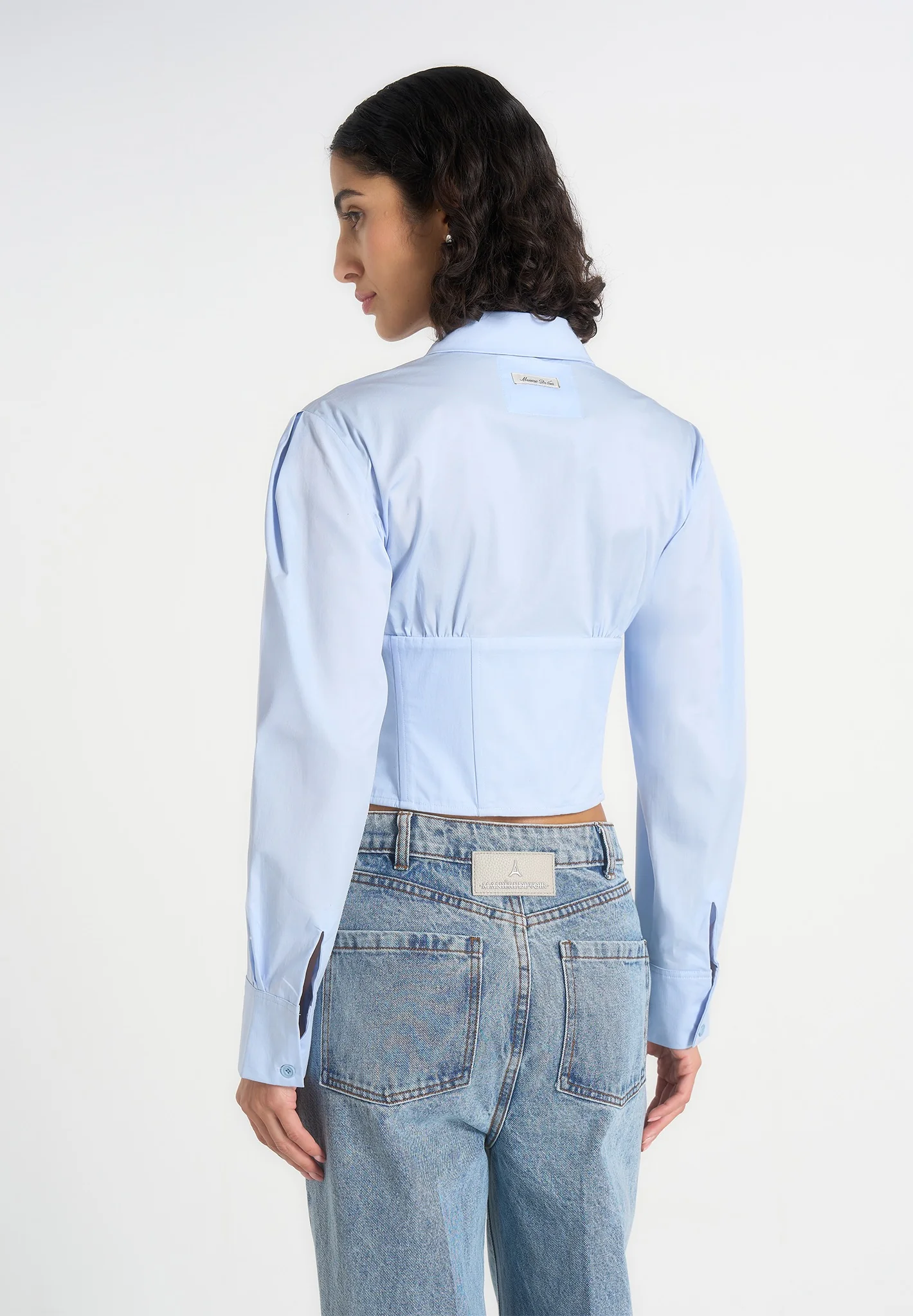 Margot - Corset Cotton Shirt - Pale Blue - Image 3