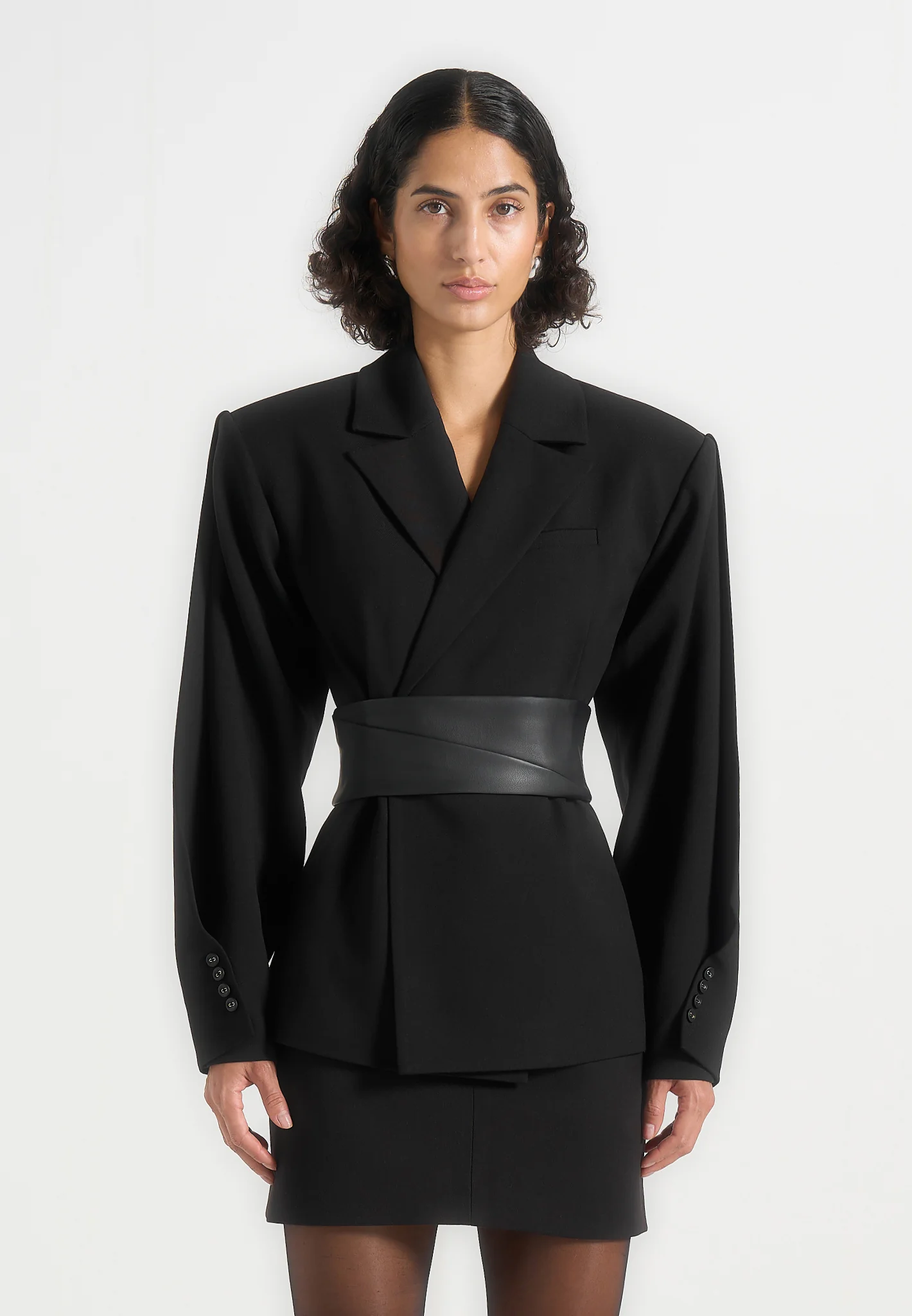 Marie - Twist Sleeve Blazer with Belt - Black - Image 5