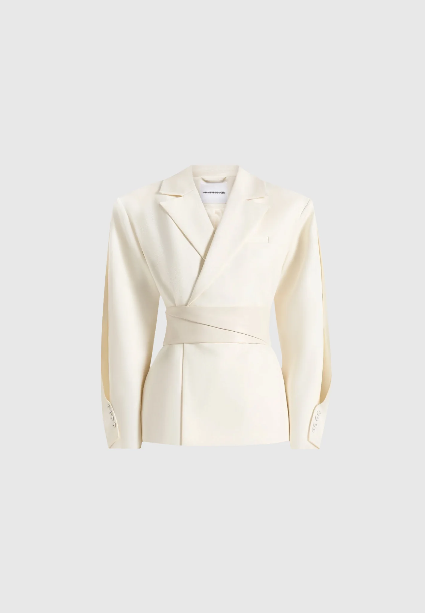 Marie - Twist Sleeve Tailored Blazer with Belt - Off White - Image 7