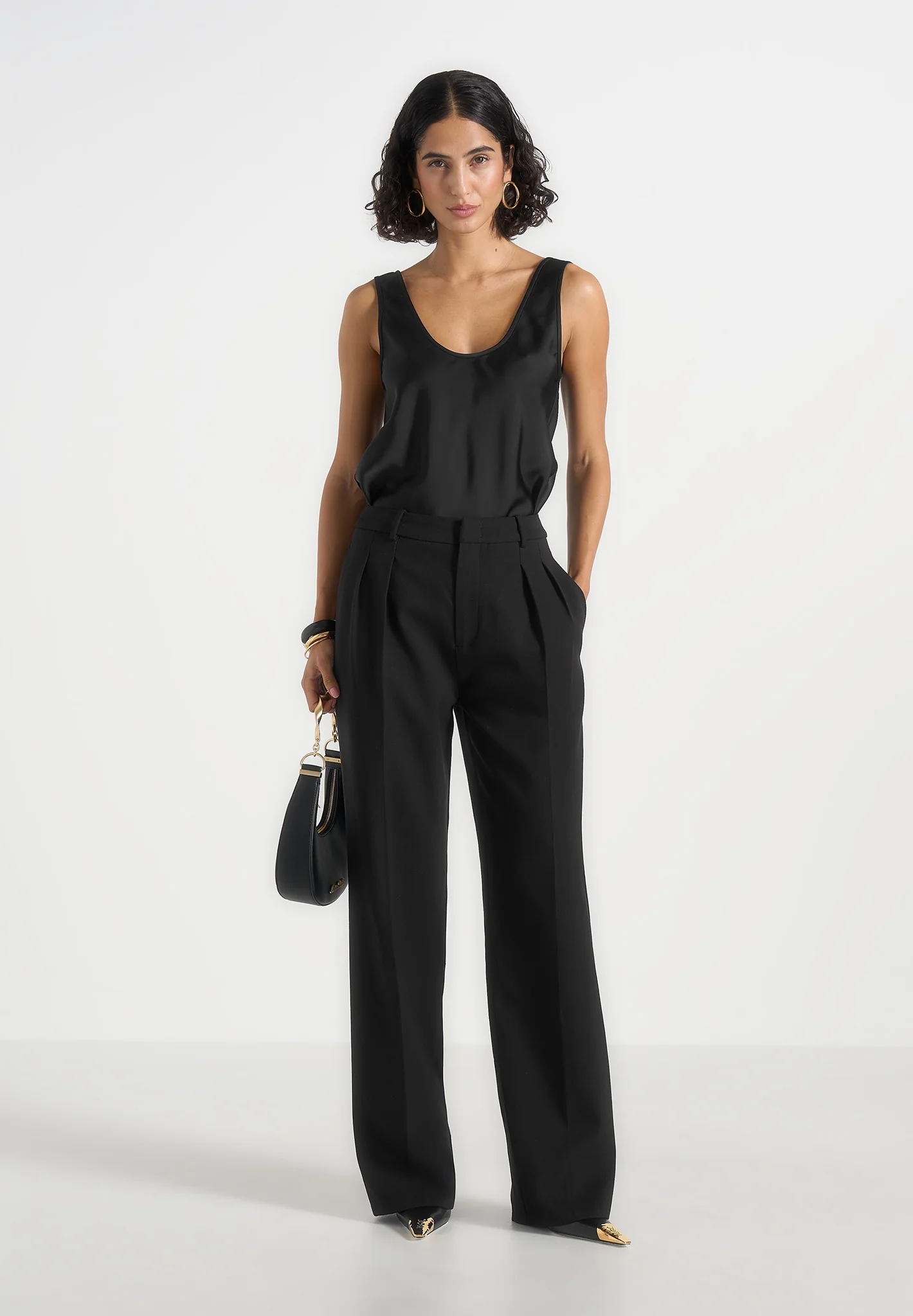 Mathilda - Satin Scoop Neck Open Back Vest - Black - Image 4