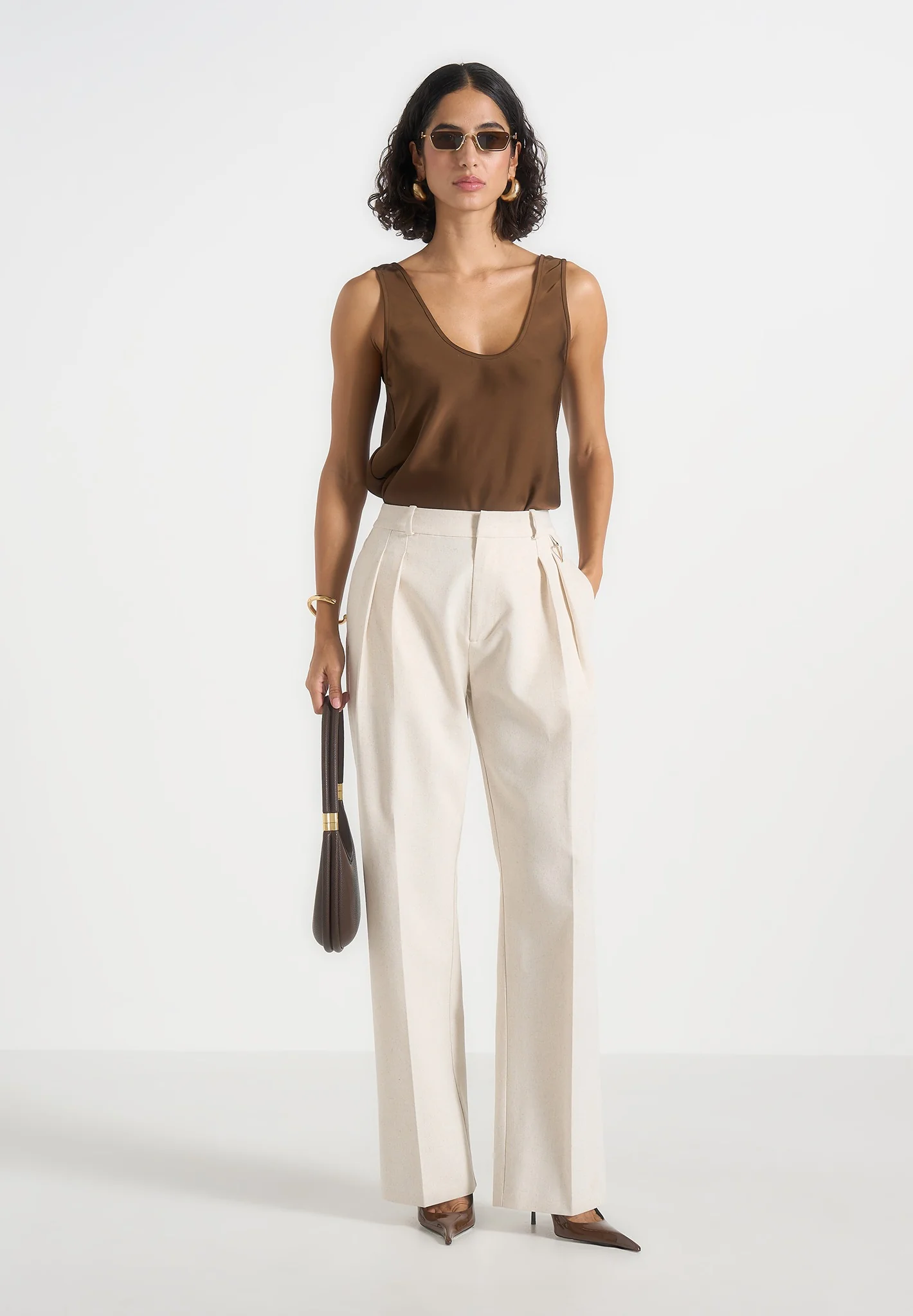Mathilda - Satin Scoop Neck Open Back Vest - Brown - Image 4