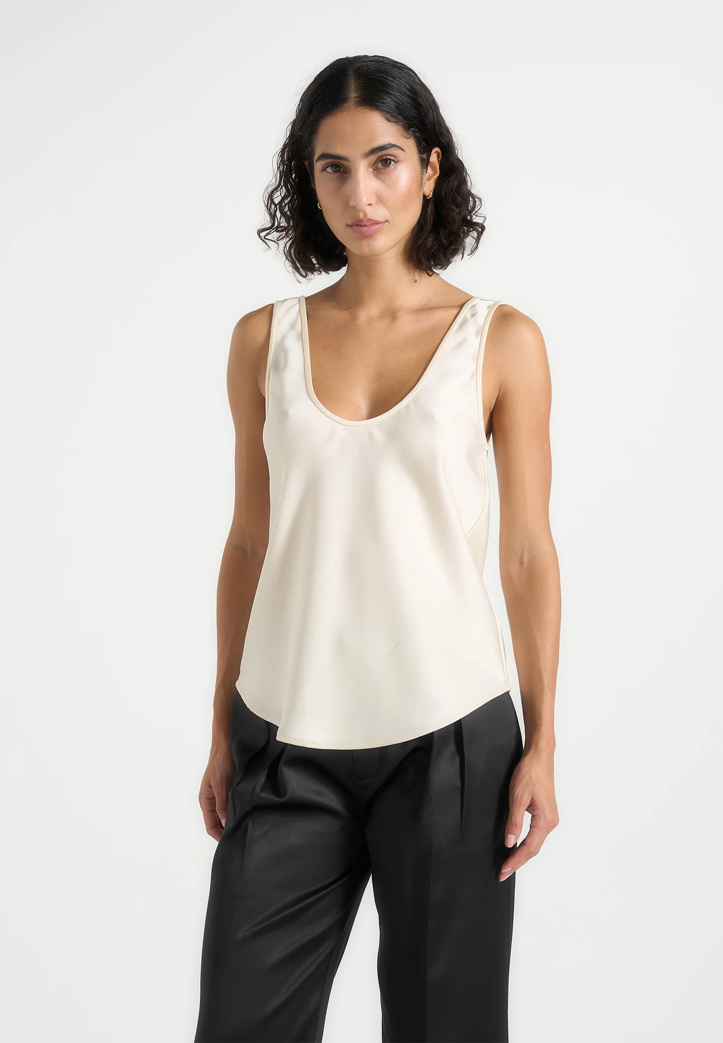 Mathilda - Satin Scoop Neck Open Back Vest - Ivory - Image 3