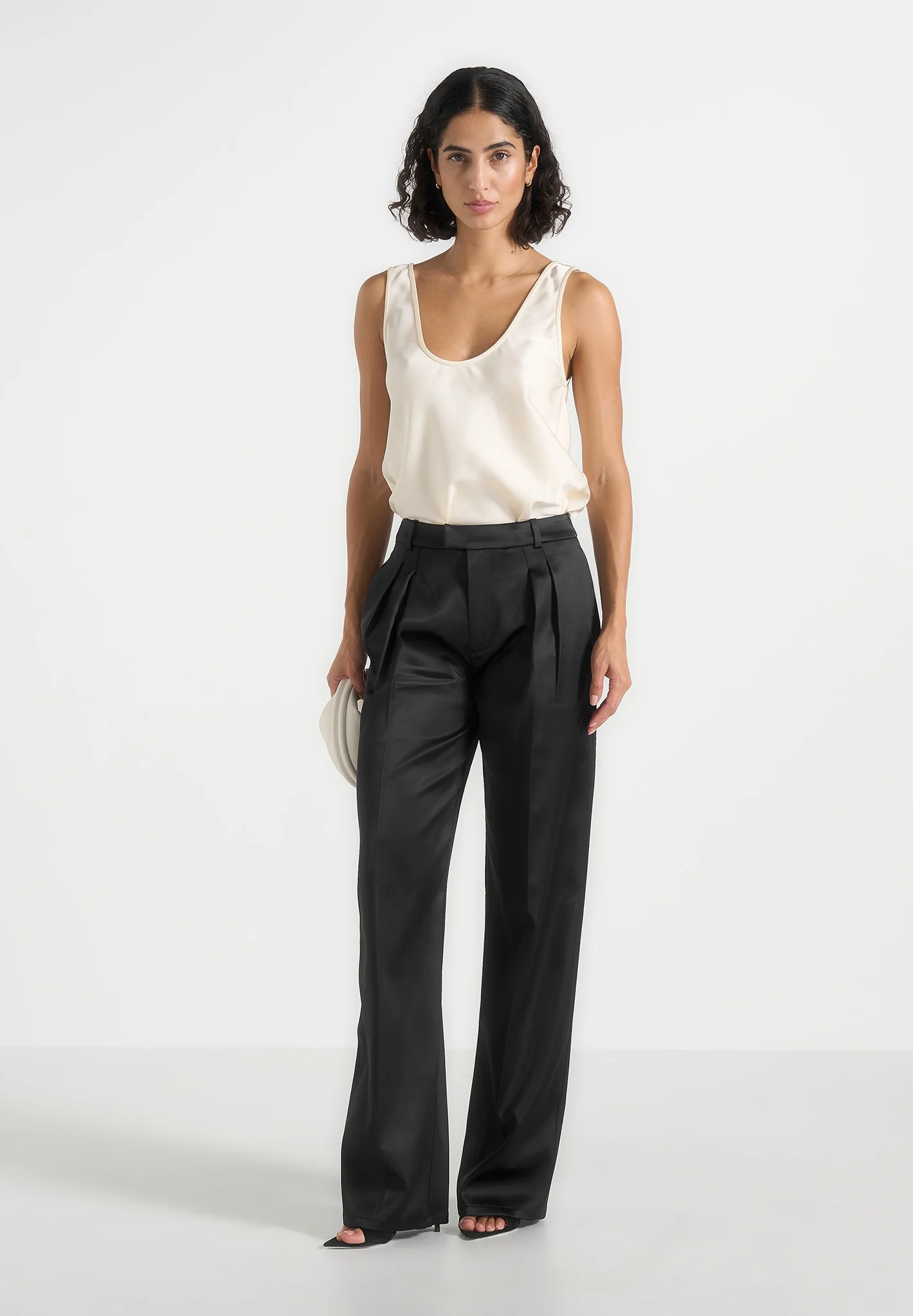 Mathilda - Satin Scoop Neck Open Back Vest - Ivory - Image 4