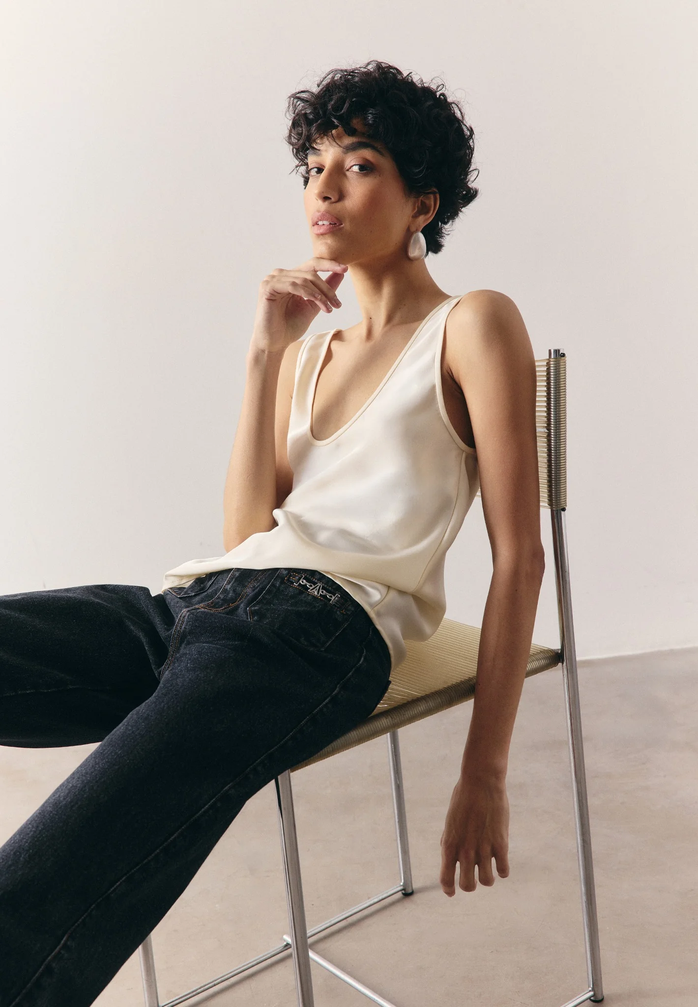 Mathilda - Satin Scoop Neck Open Back Vest - Ivory - Image 5