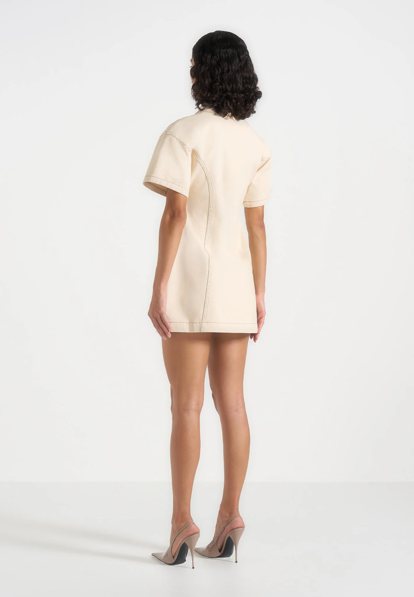 Mathilde - Denim Corset Contrast Stitch Dress - Cream - Image 4