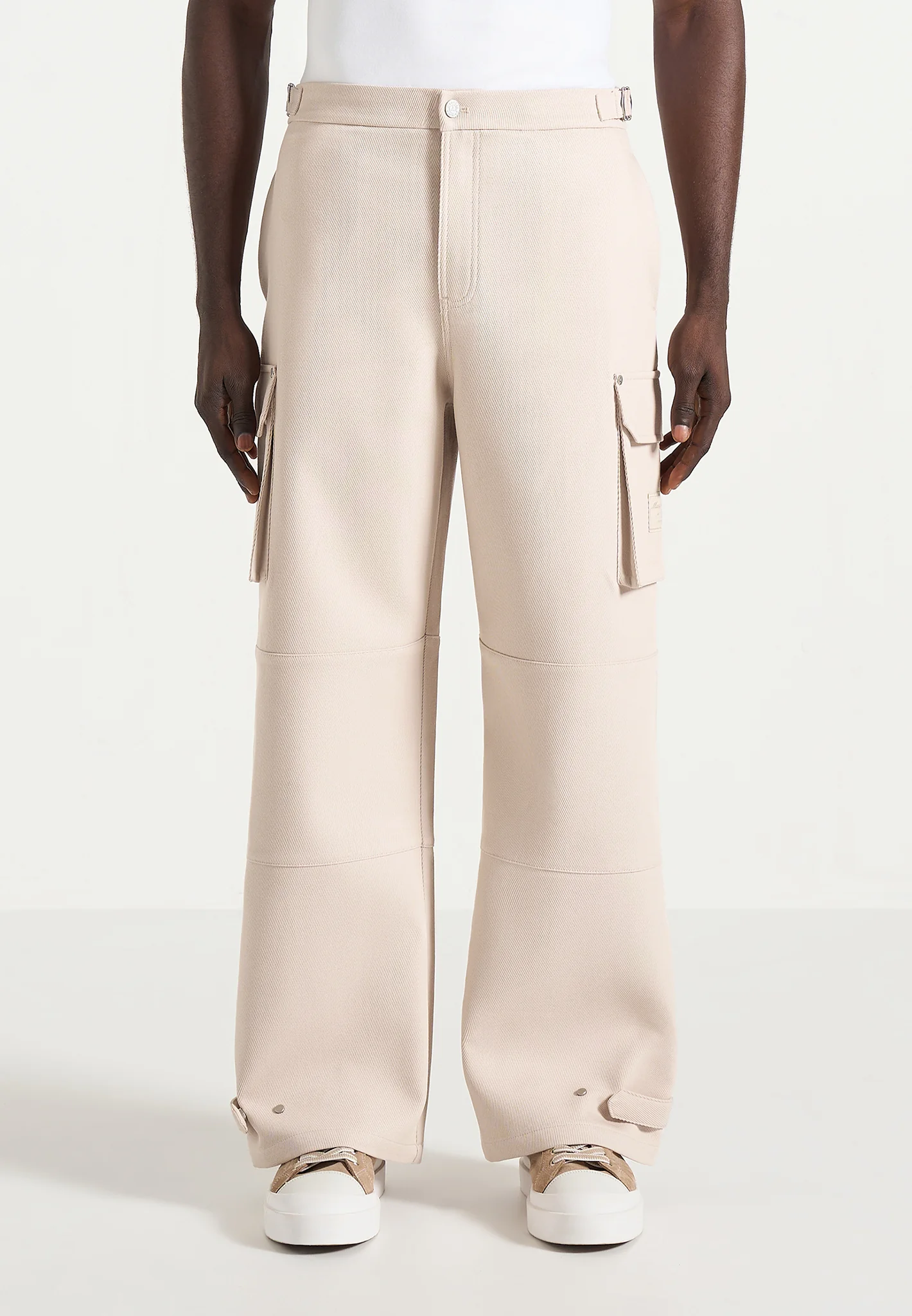 Mathis - Twill Signature Wide Leg Cargo Trousers - Beige - Image 6