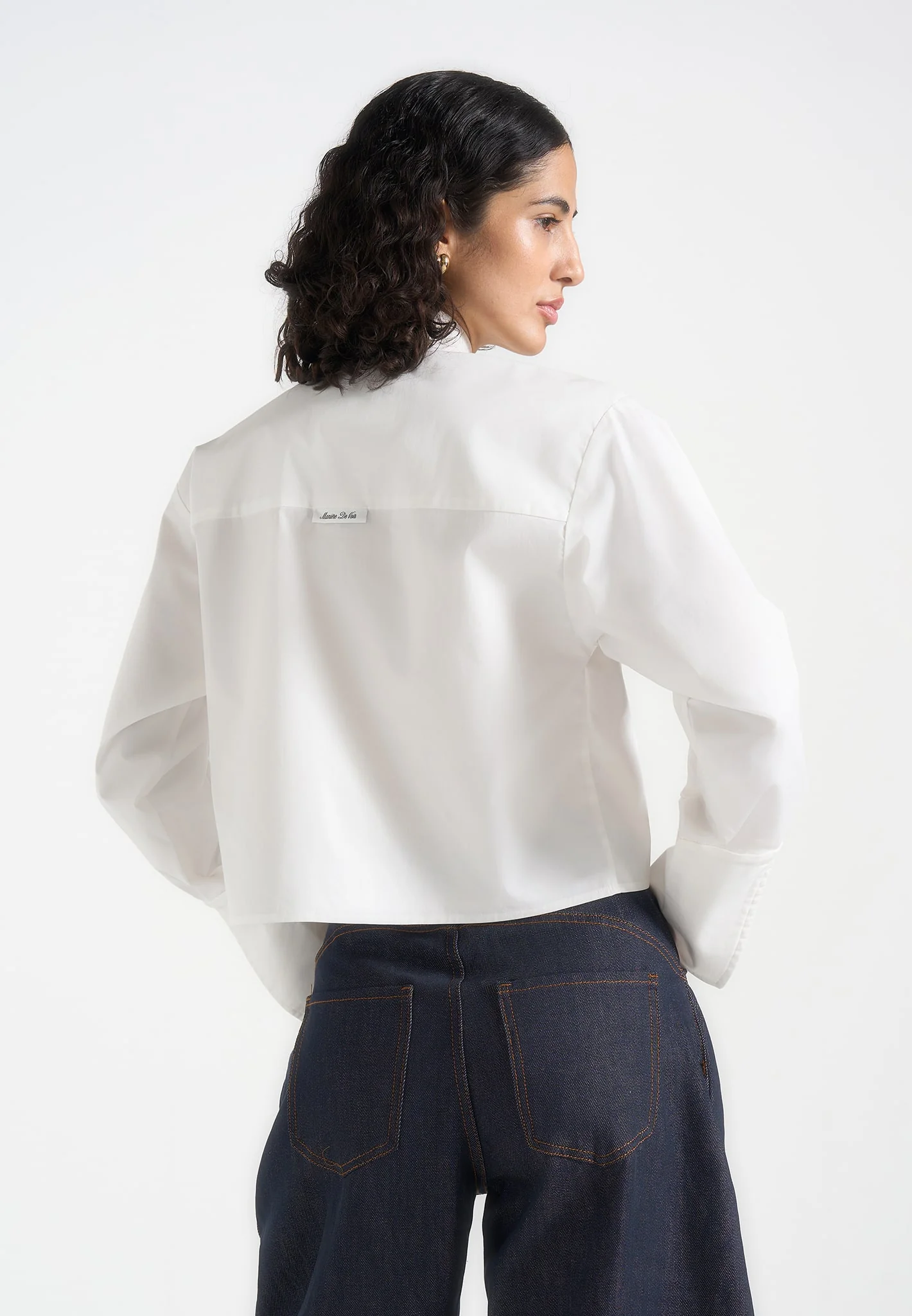 Maura - Oversized Cropped Roll Sleeve Cotton Shirt - White - Image 6