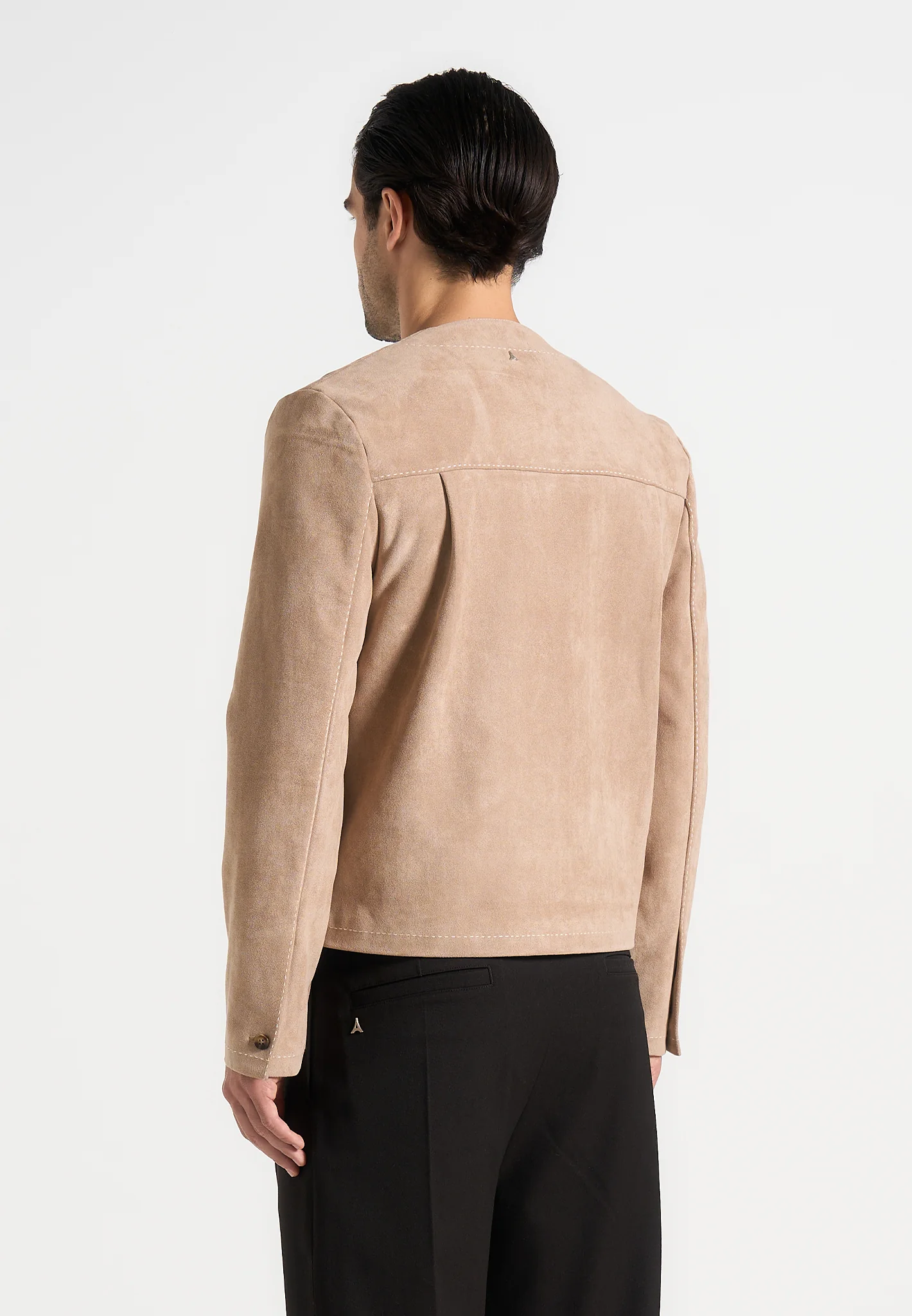 Maxime - Suede Zip Jacket With Contrast Stitch - Beige - Image 4