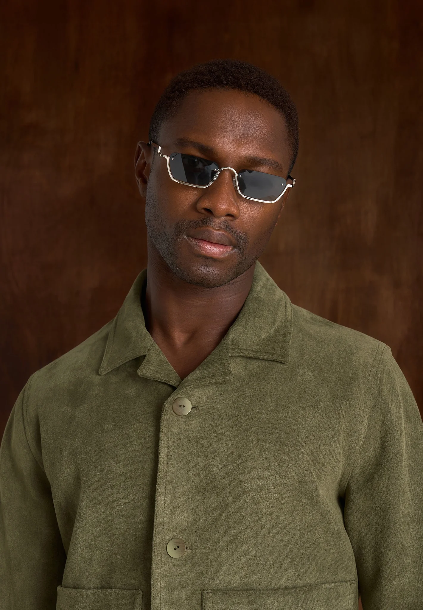 Michel - Suede Jacket With Revere Collar - Olive - Image 7
