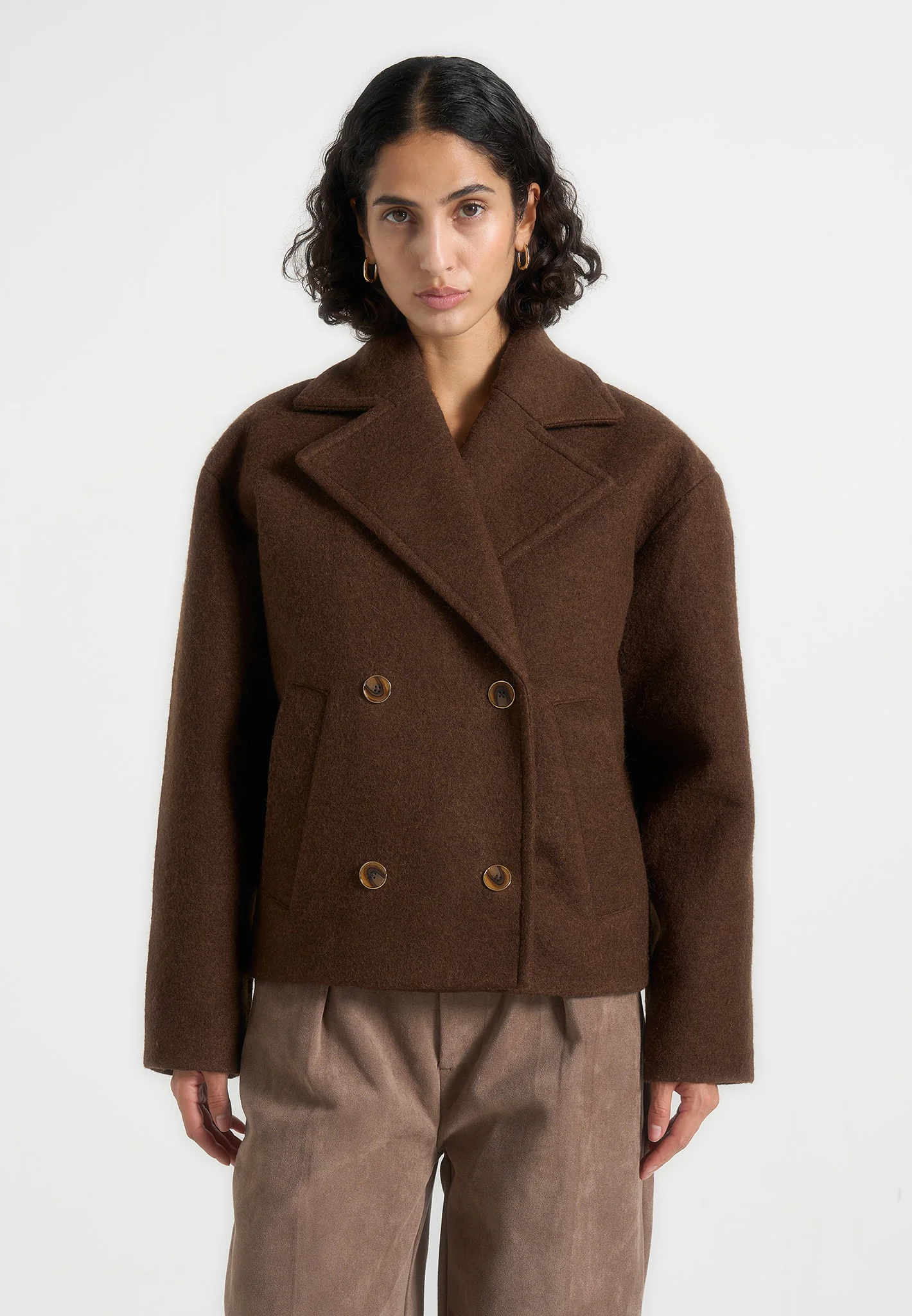 Mika - Unisex Double Breasted Jacket - Brown - Image 4