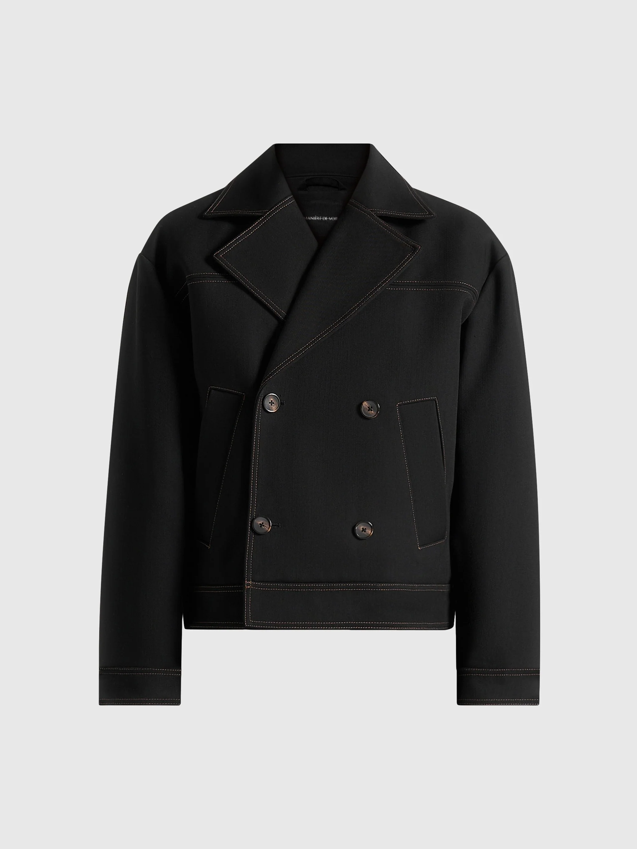 Mika - Unisex Tailored Double Breasted Jacket With Contrast Stitch - Black - Image 13