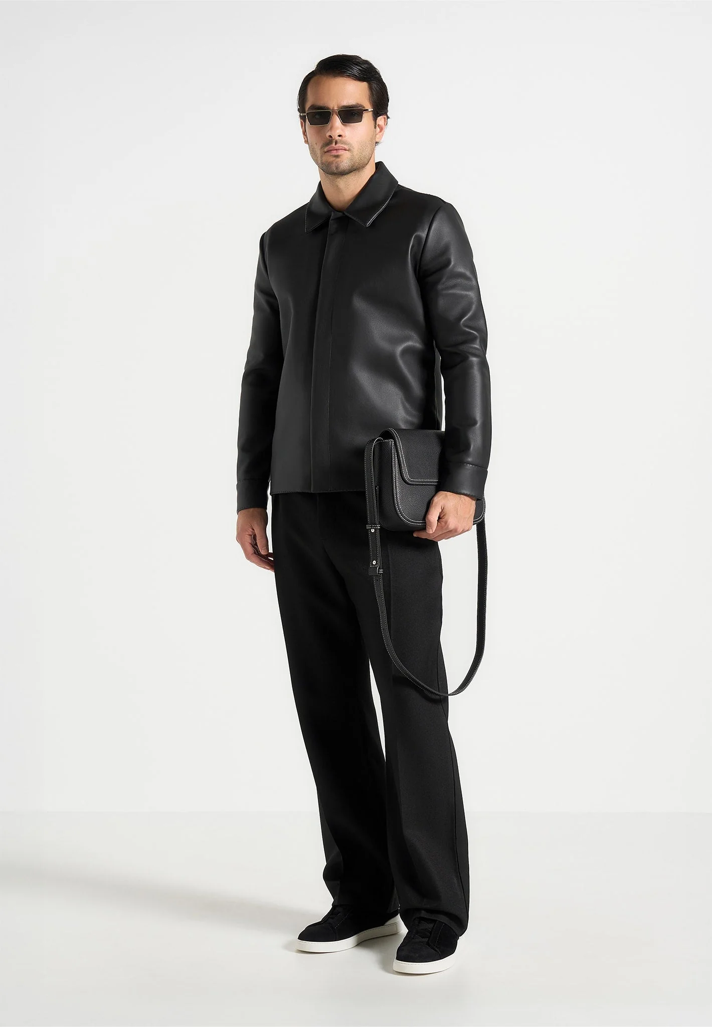Minimal Leather Shirt - Black