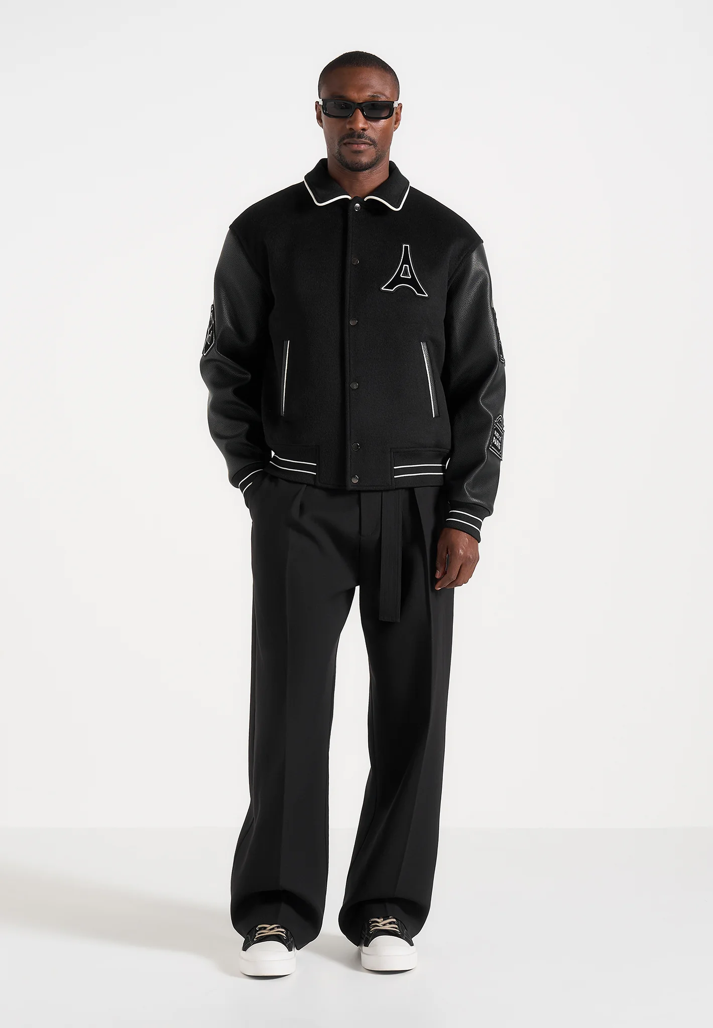 Mona Lisa - Wool Blend Varsity Jacket - Black - Image 4