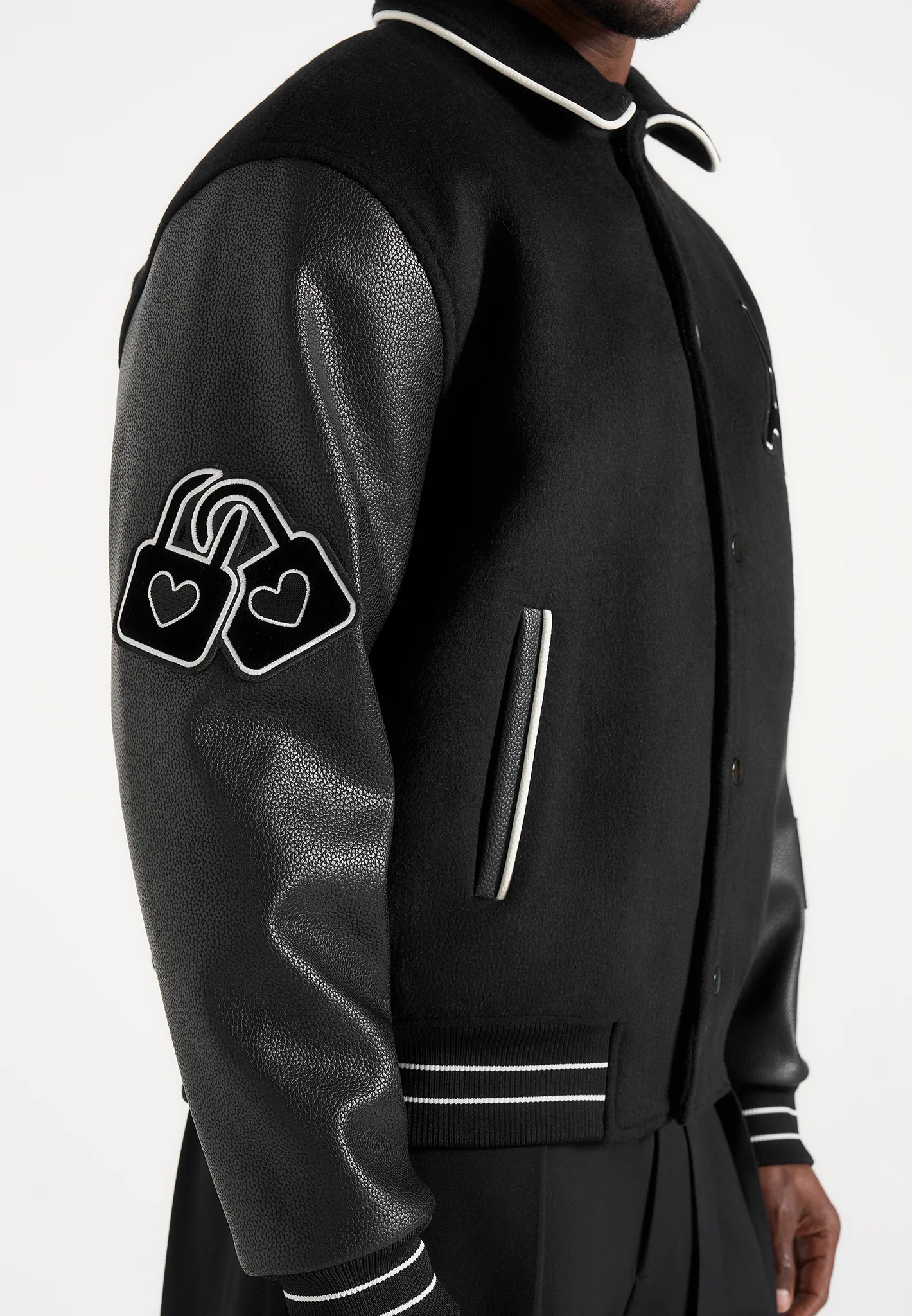 Mona Lisa - Wool Blend Varsity Jacket - Black - Image 6