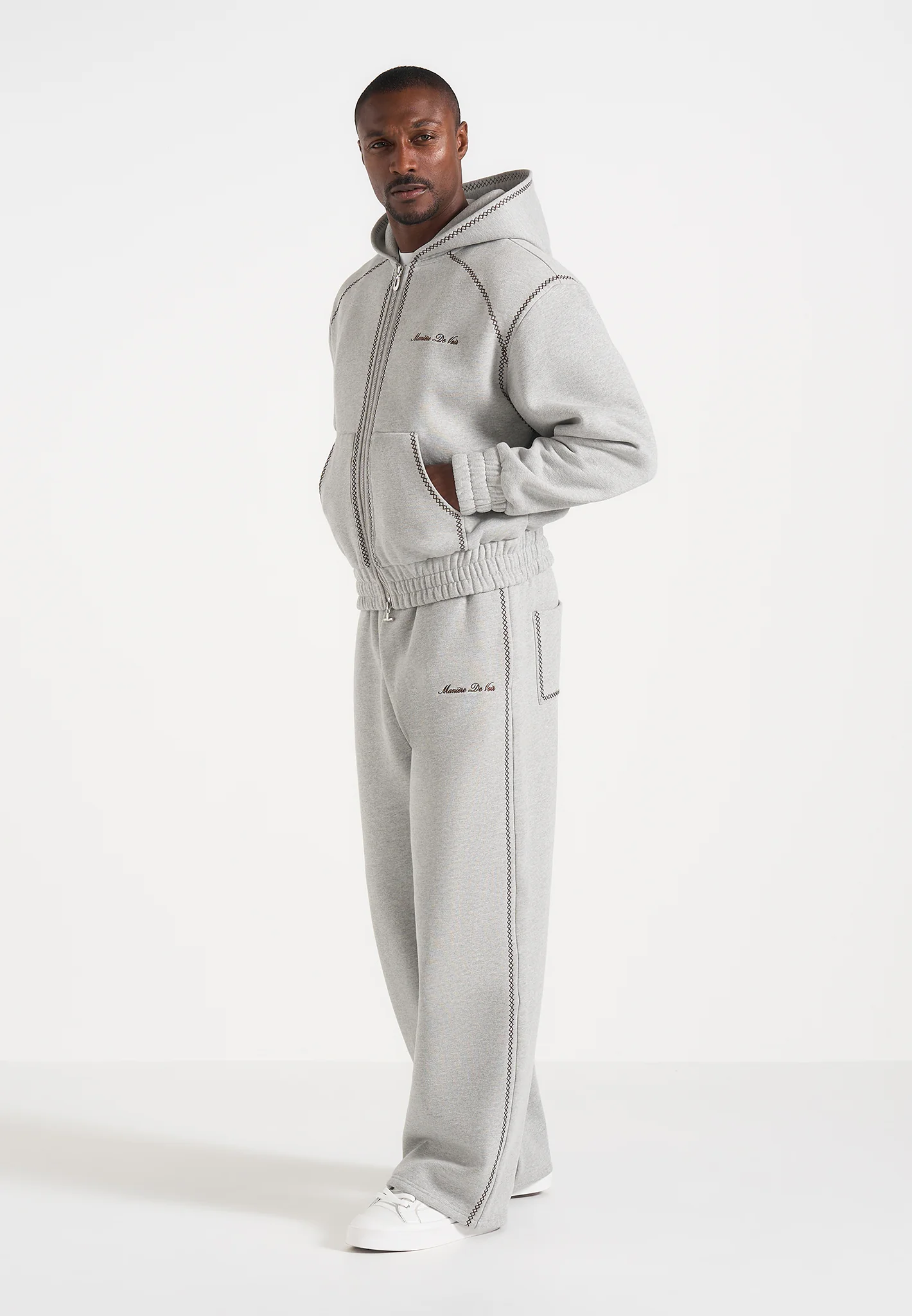 Morgan - Unisex Whipstitch Regular Joggers - Light Grey - Image 4