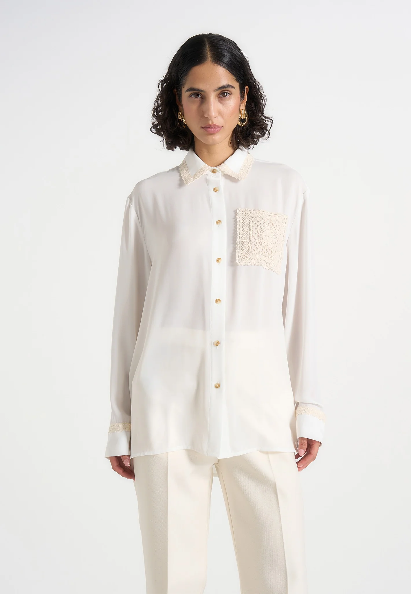 Mya - Crochet Detail Georgette Shirt - White