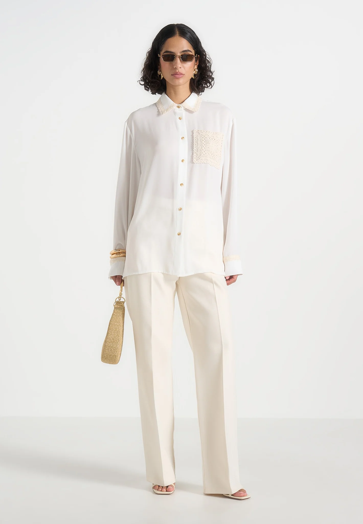 Mya - Crochet Detail Georgette Shirt - White - Image 2