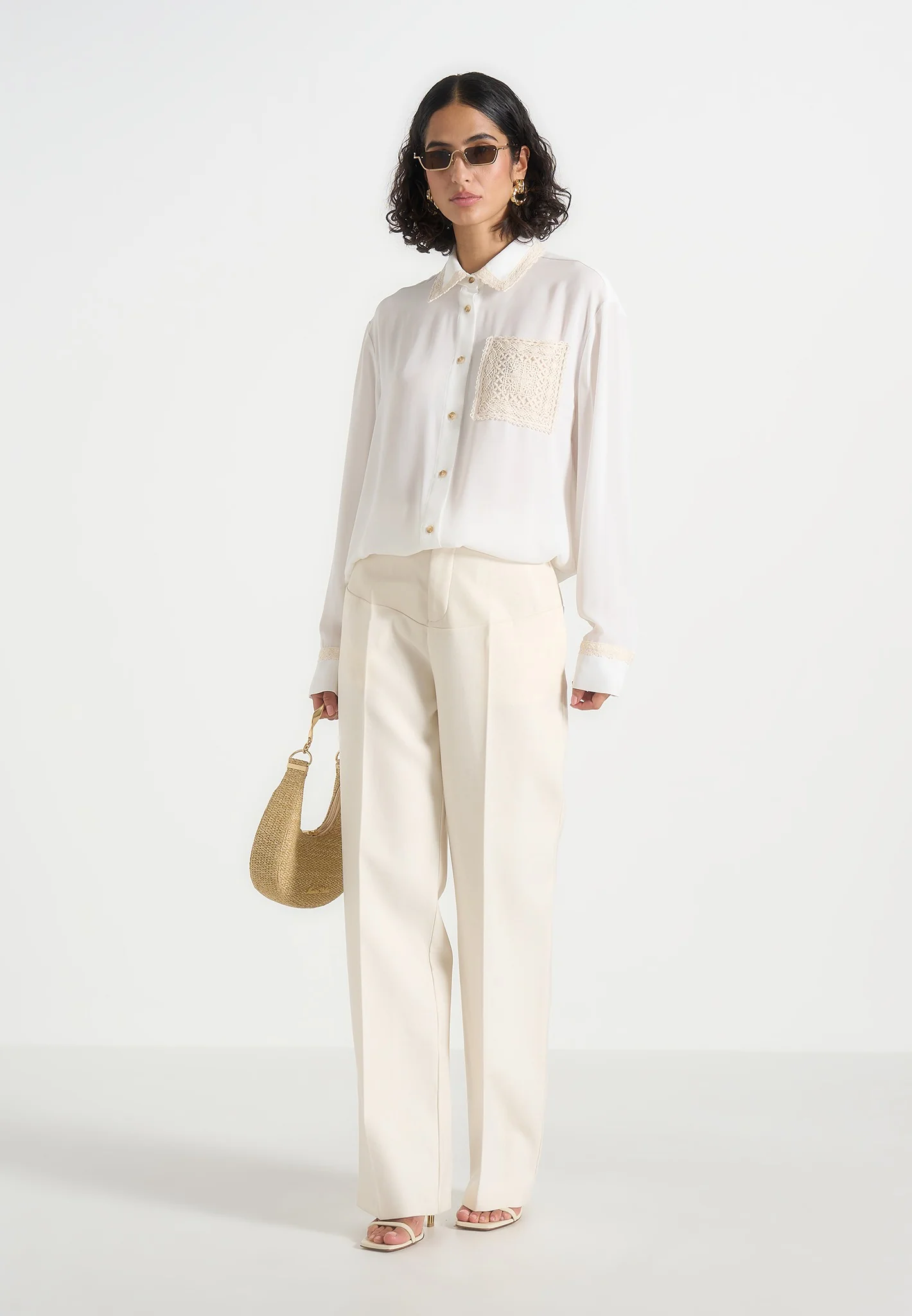 Mya - Crochet Detail Georgette Shirt - White - Image 3