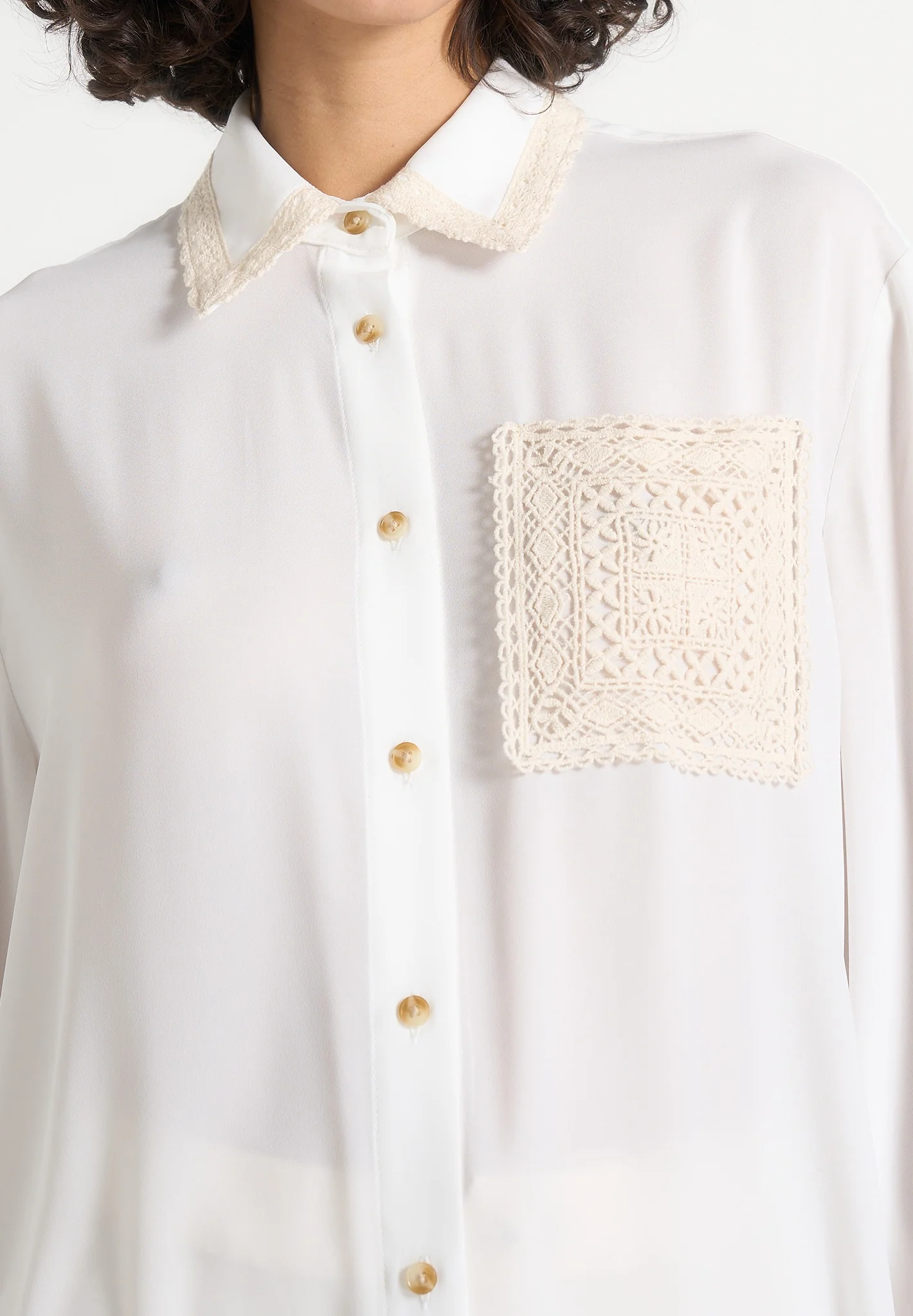 Mya - Crochet Detail Georgette Shirt - White - Image 4