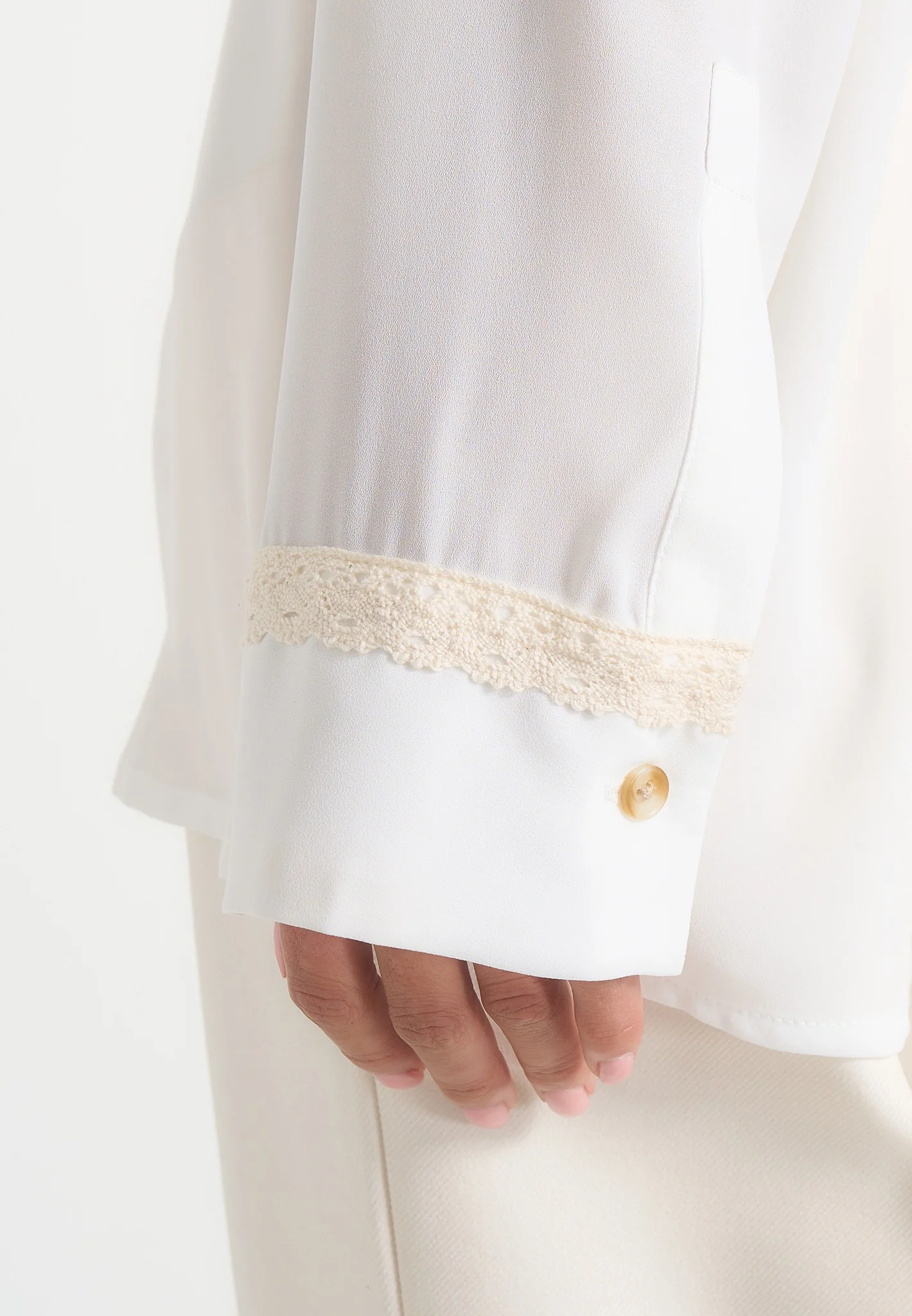 Mya - Crochet Detail Georgette Shirt - White - Image 5