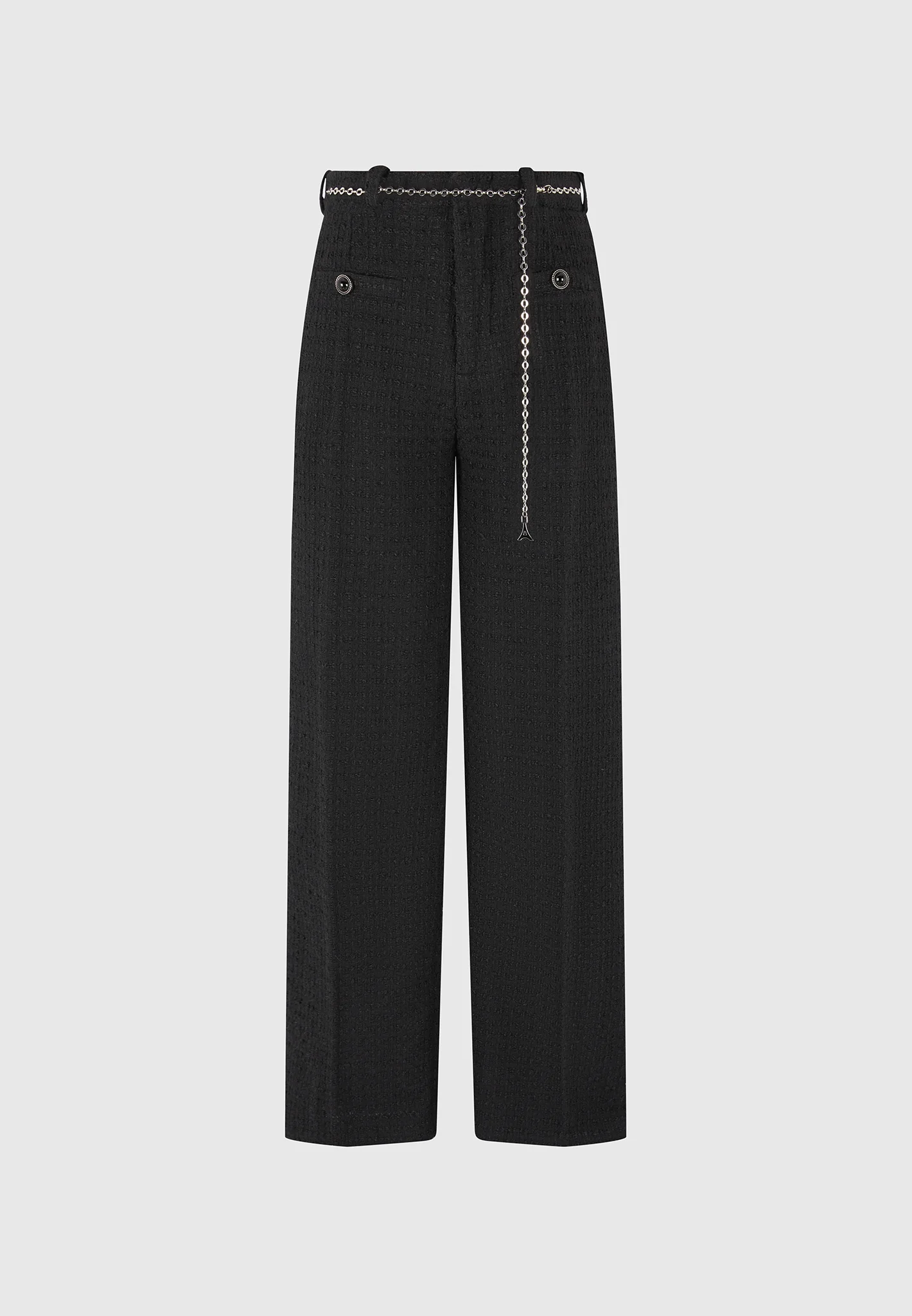 Nathalie - Tweed Trousers with Belt - Black - Image 8