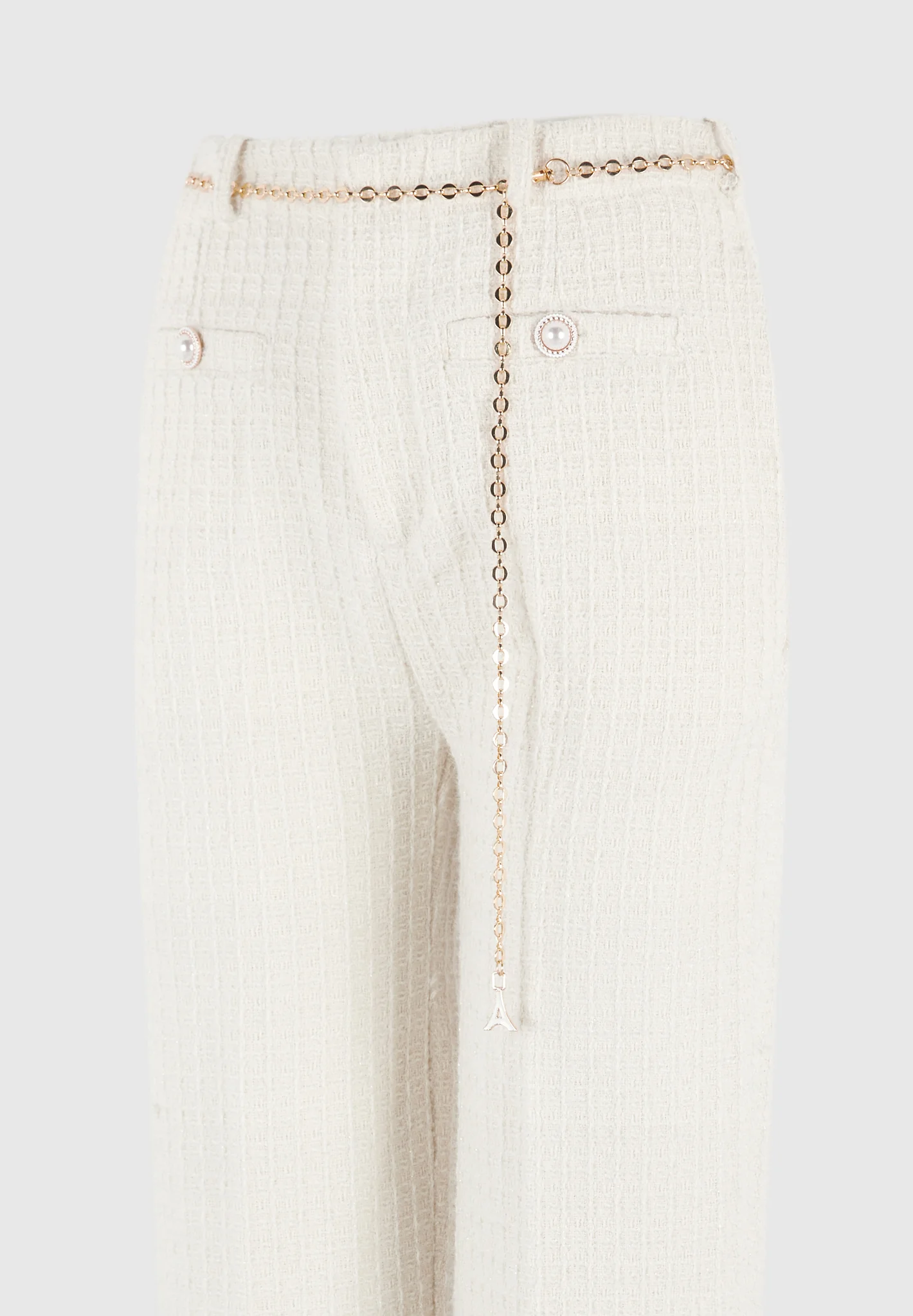 Nathalie - Tweed Trousers with Belt - Cream - Image 7