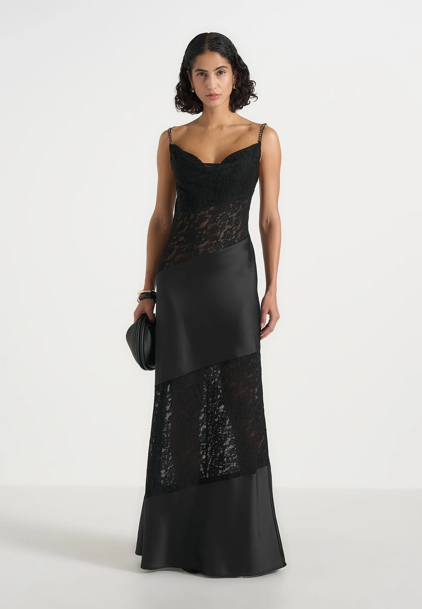 Naya - Asymmetric Lace Maxi Dress - Black