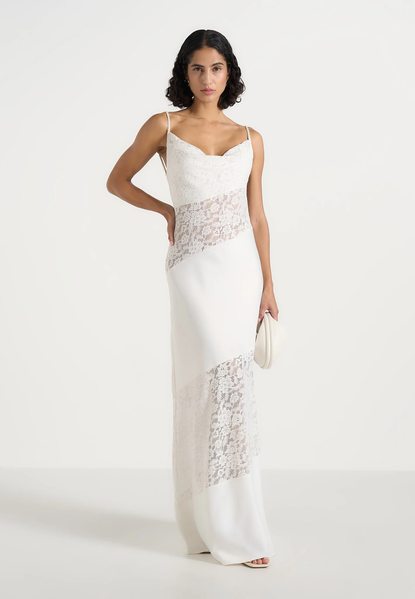 Naya - Asymmetric Lace Maxi Dress - White