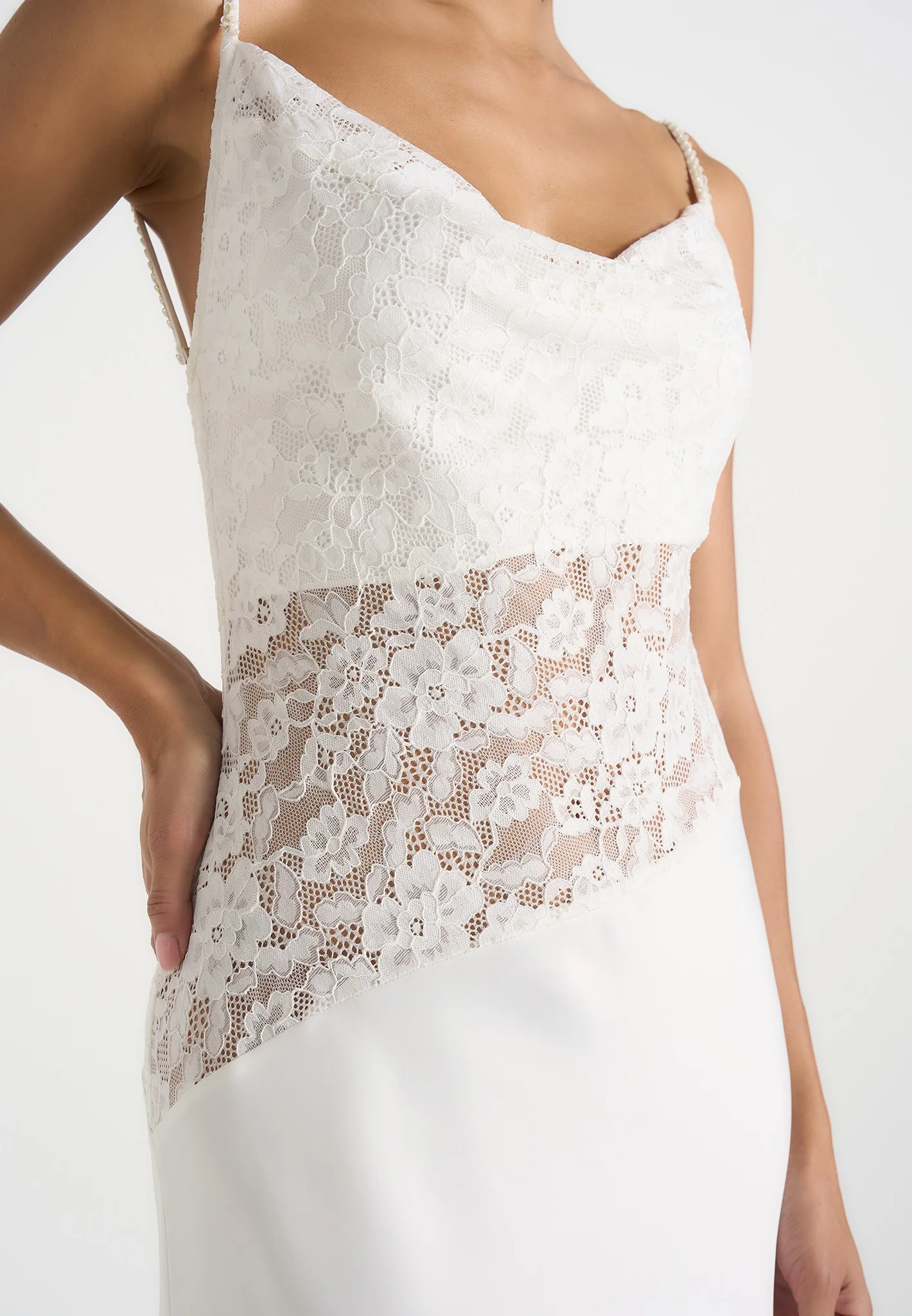 Naya - Asymmetric Lace Maxi Dress - White - Image 3