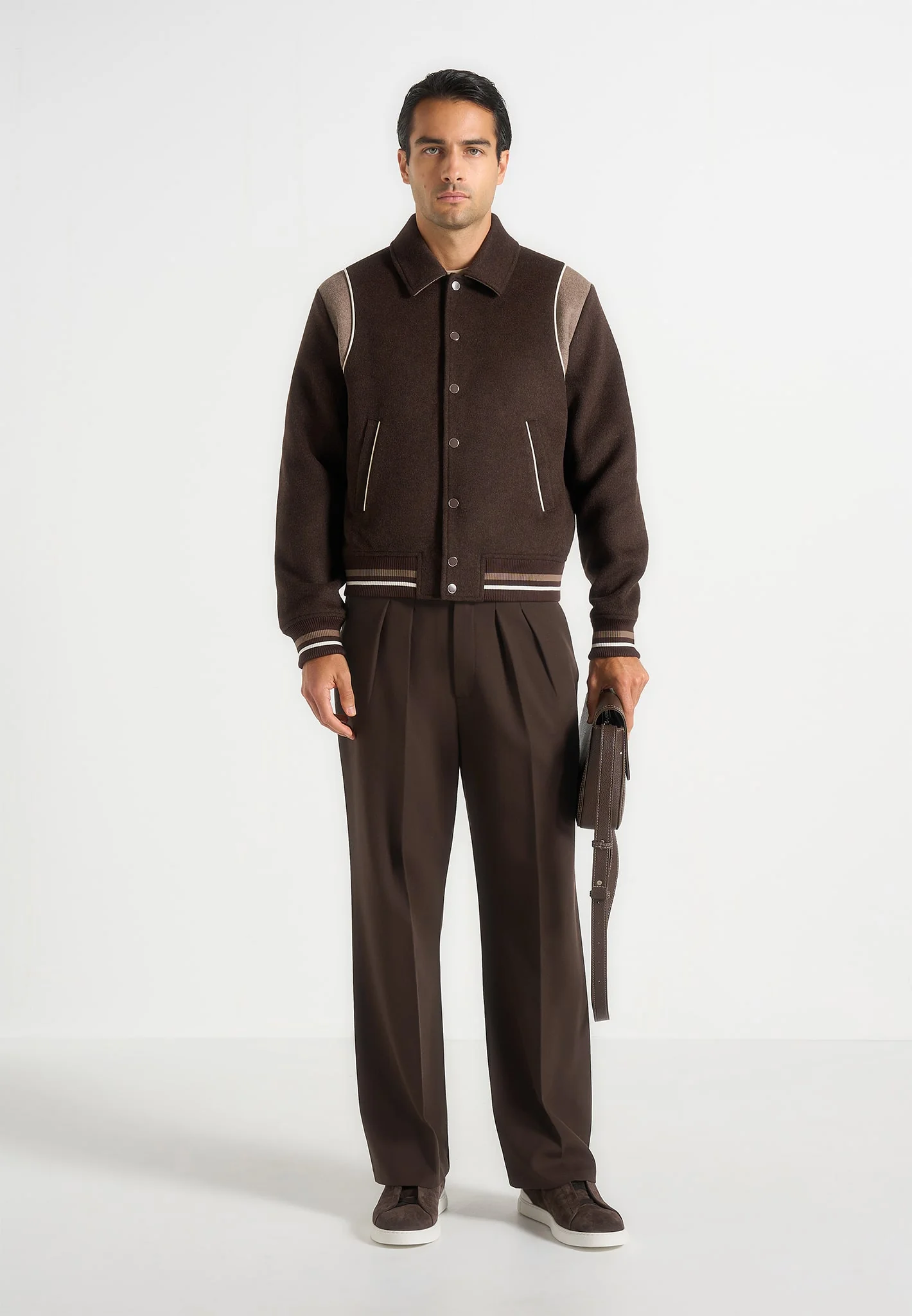 Nico - Contrast Wool Varsity Jacket - Brown - Image 2